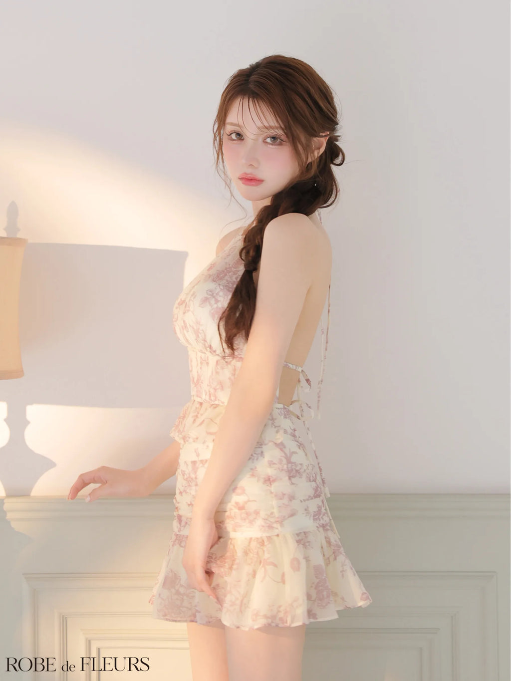 シフォンフラワーホルターネックセットアップミニキャバドレス (fm4679)