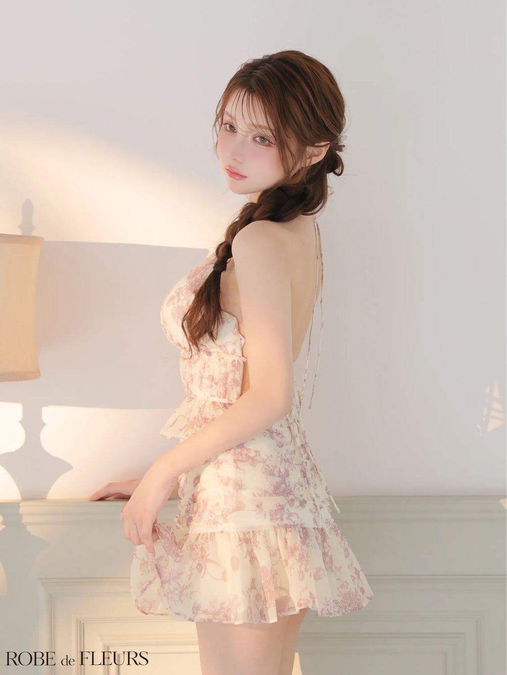 シフォンフラワーホルターネックセットアップミニキャバドレス (fm4679)
