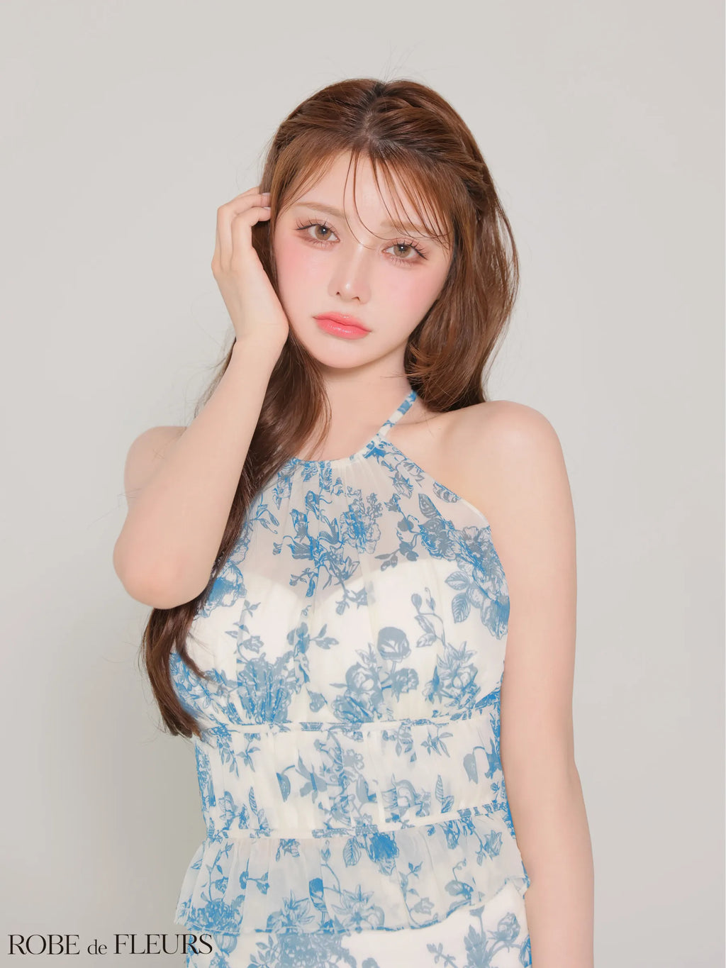 シフォンフラワーホルターネックセットアップミニキャバドレス (fm4679)