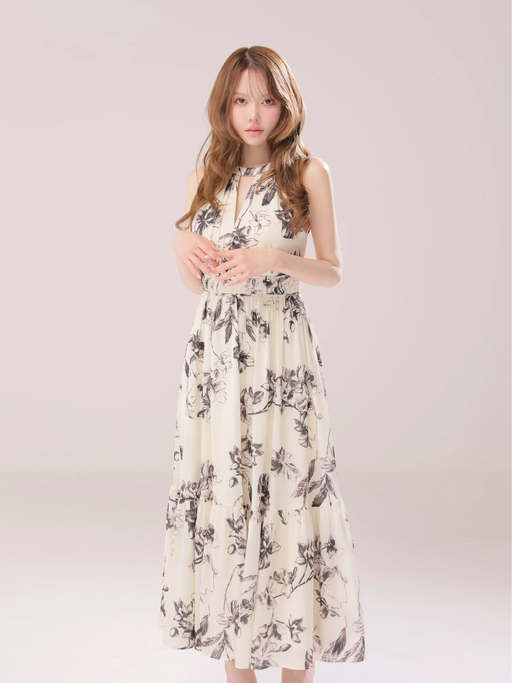 Halter flower long dress(VC4680)