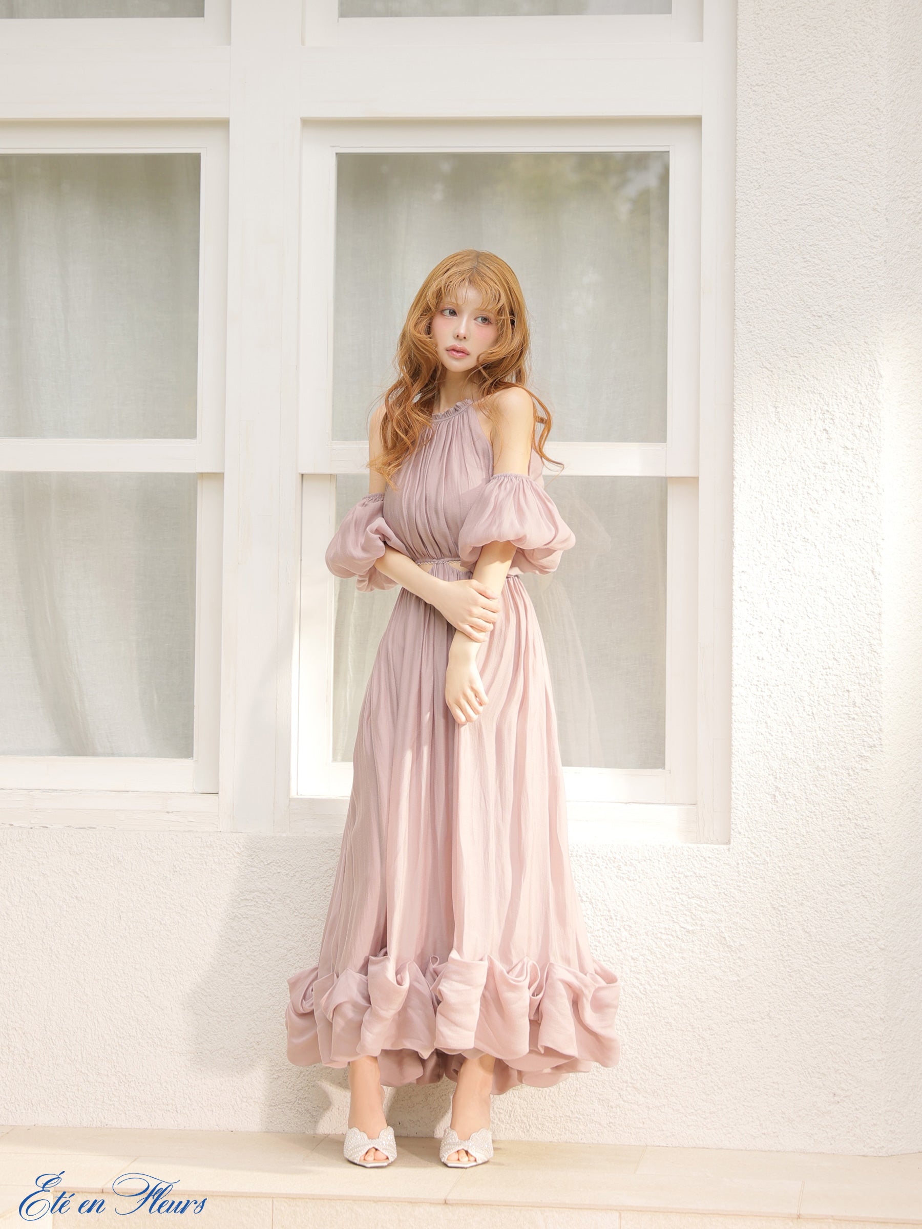 ★予約商品★【7月上旬頃入荷予定】【XS〜Lサイズあり】Puff sleeve tuck frill long dress(VC4681)