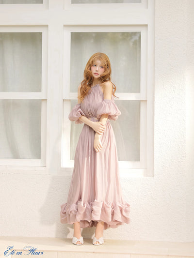 【一部予約】Puff sleeve tuck frill long dress(VC4681)