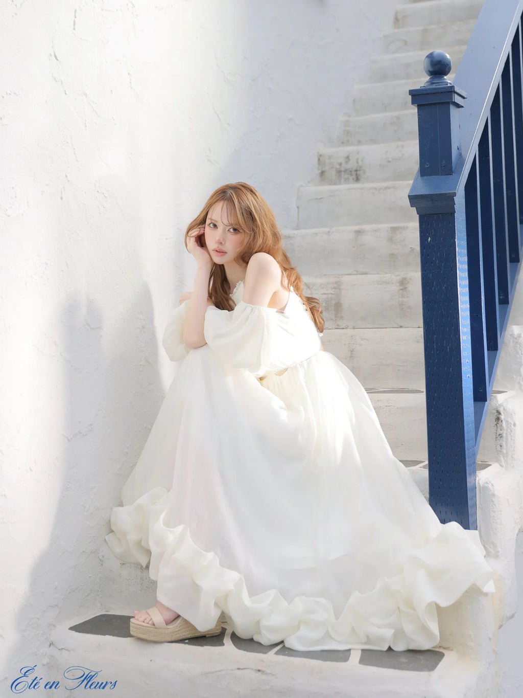 Puff sleeve tuck frill long dress(VC4681)