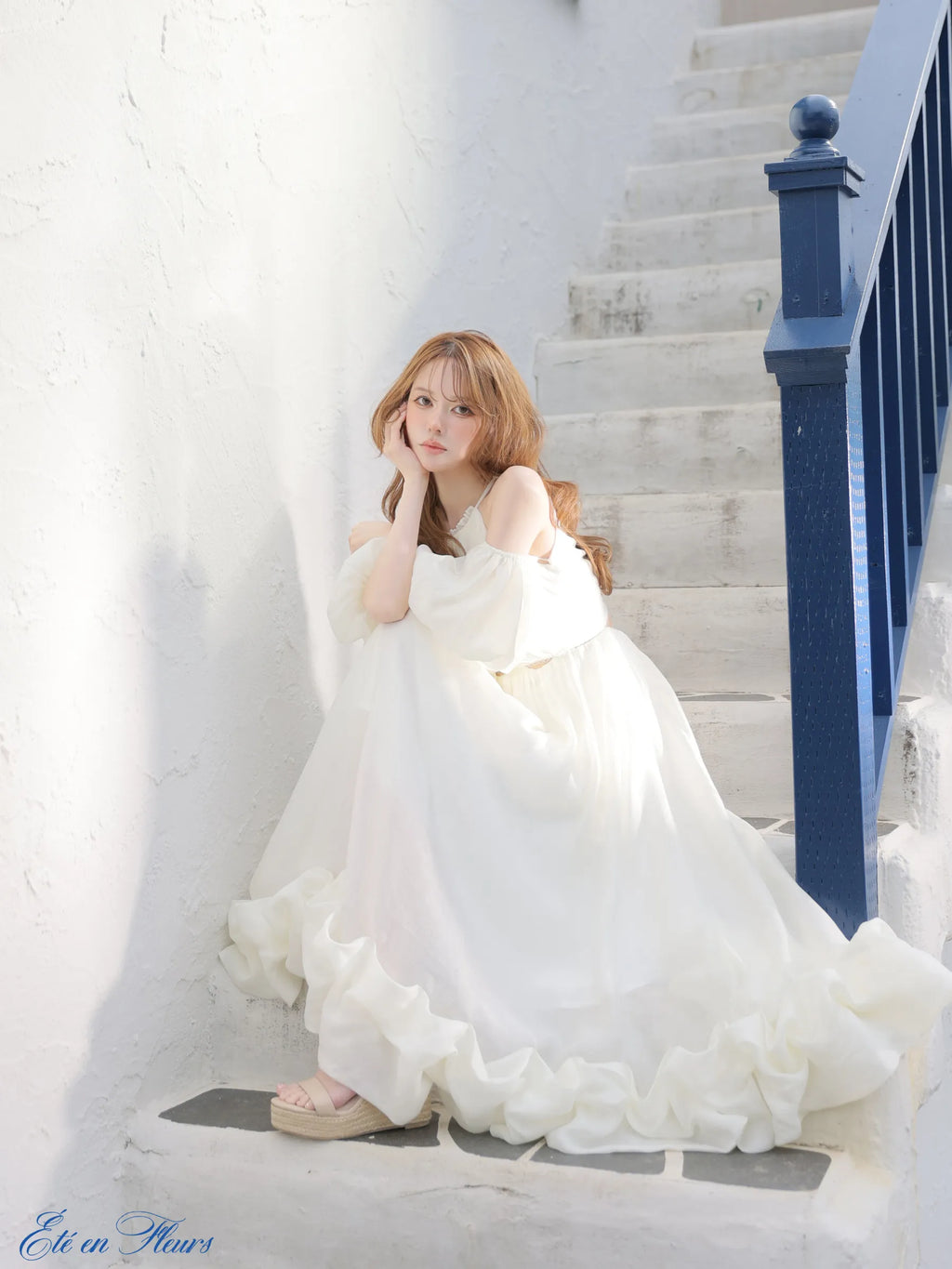 Puff sleeve tuck frill long dress(VC4681)
