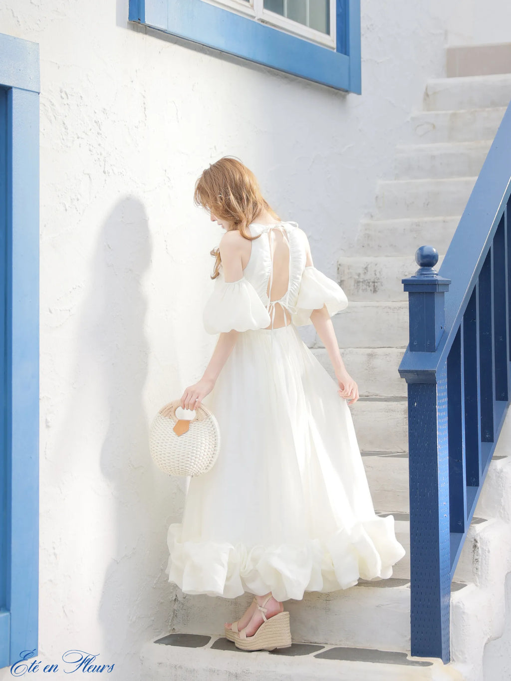 Puff sleeve tuck frill long dress(VC4681)