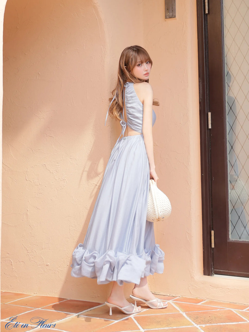 Puff sleeve tuck frill long dress(VC4681)