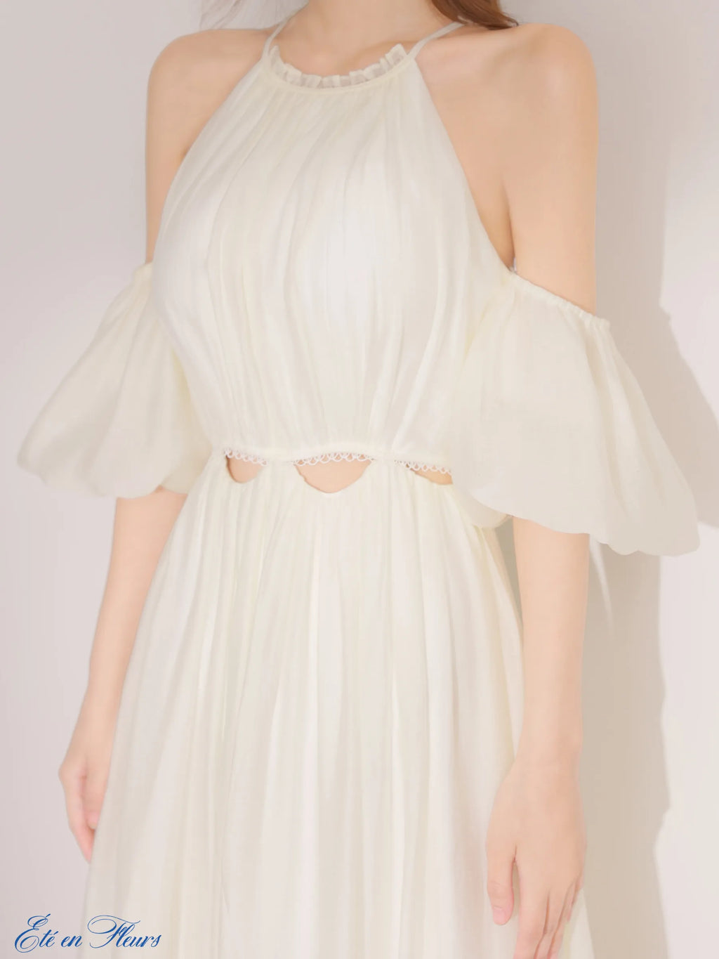 Puff sleeve tuck frill long dress(VC4681)