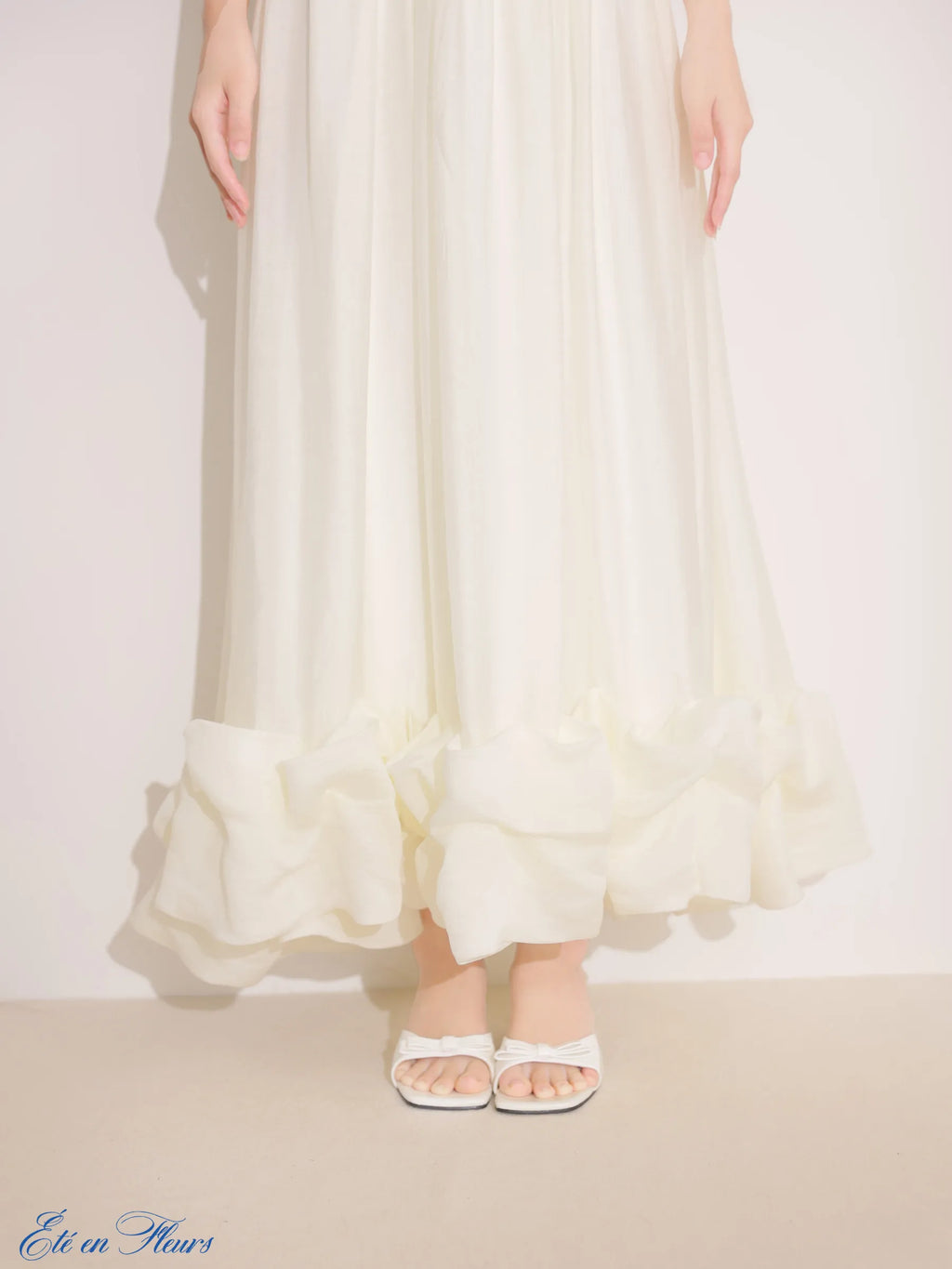 Puff sleeve tuck frill long dress(VC4681)