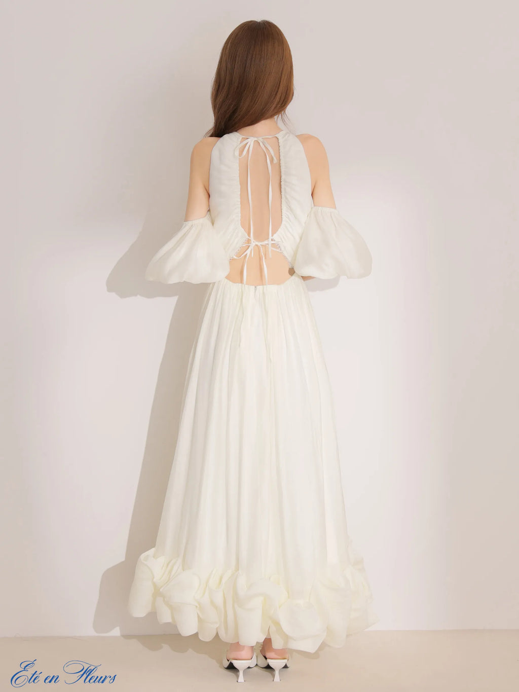 Puff sleeve tuck frill long dress(VC4681)
