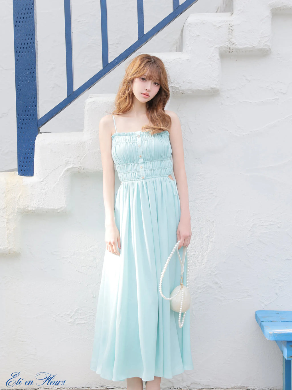 Satin gathered cami long dress(VC4685)