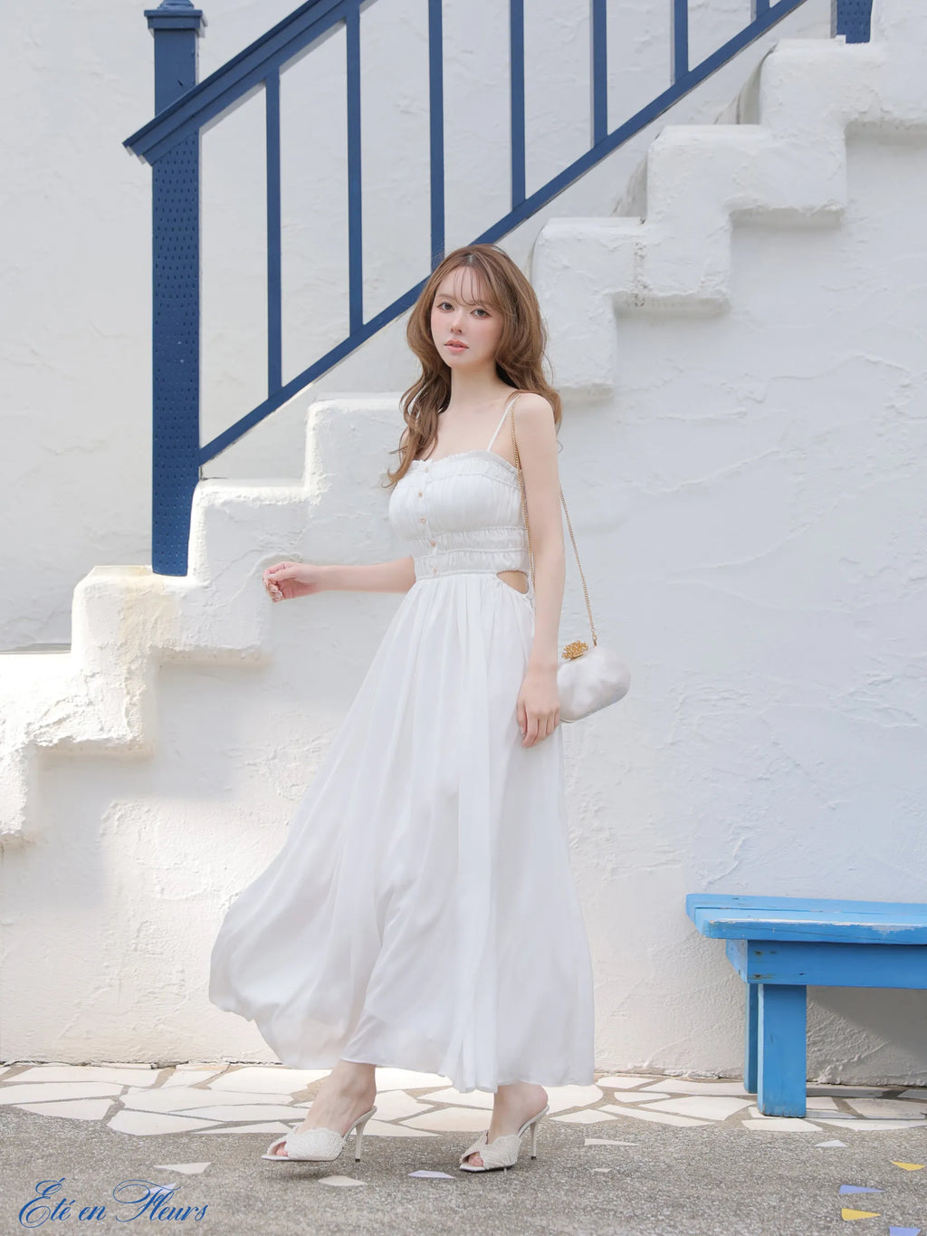 Satin gathered cami long dress(VC4685)