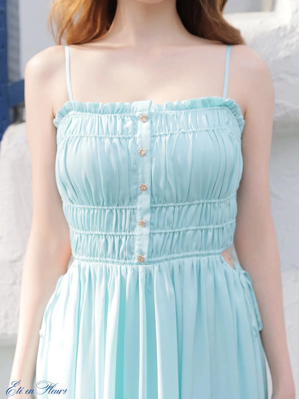 Satin gathered cami long dress(VC4685)