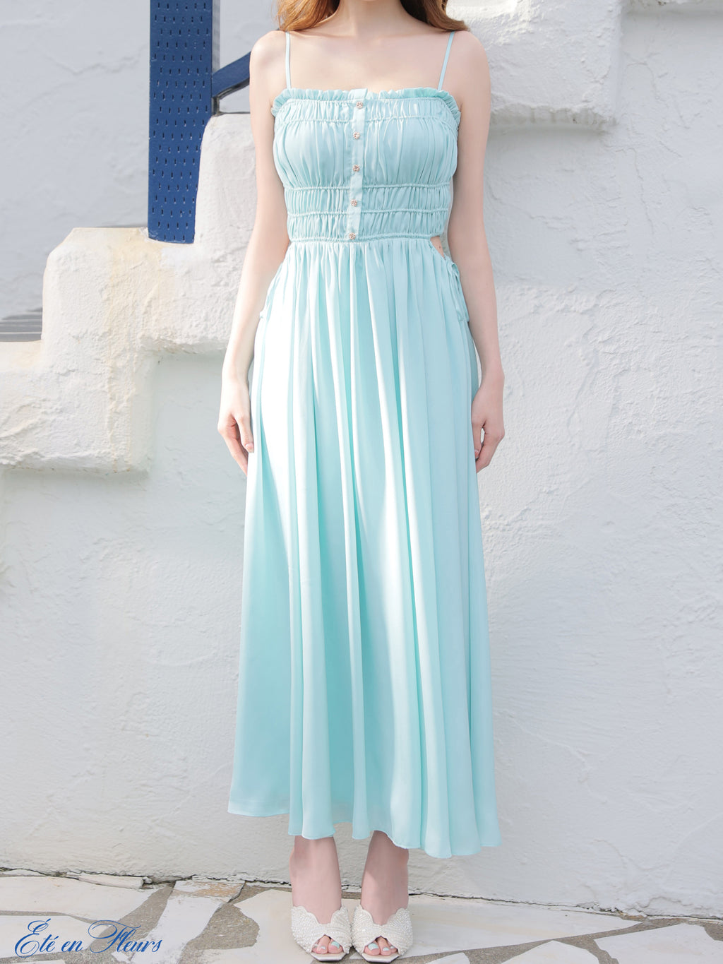 【XS〜Lサイズあり】Satin gathered cami long dress(VC4685)