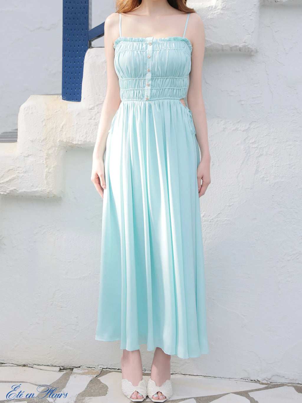 Satin gathered cami long dress(VC4685)