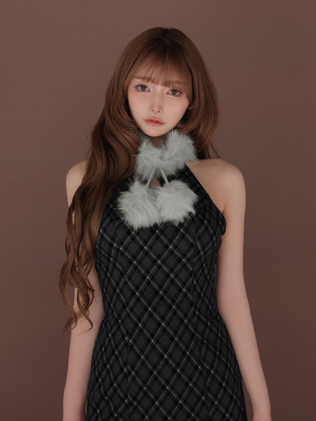 【予約】ファーティペットチェックタイトミニキャバドレス (fm4686)