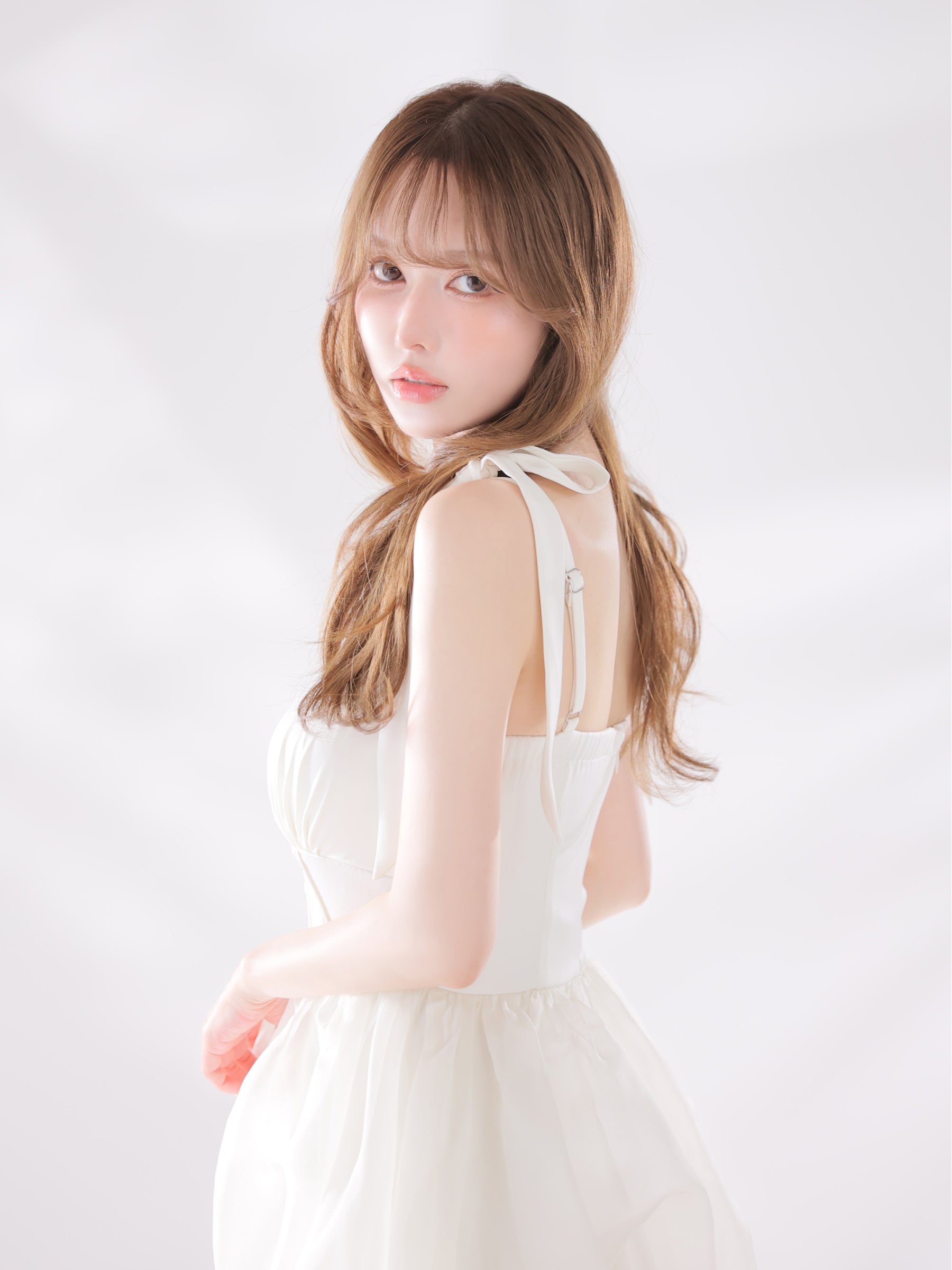 ★予約商品★【8月上旬頃入荷予定】【XS～Lサイズあり】ショルダーリボンバルーンフリルロングキャバドレス(fm4687)