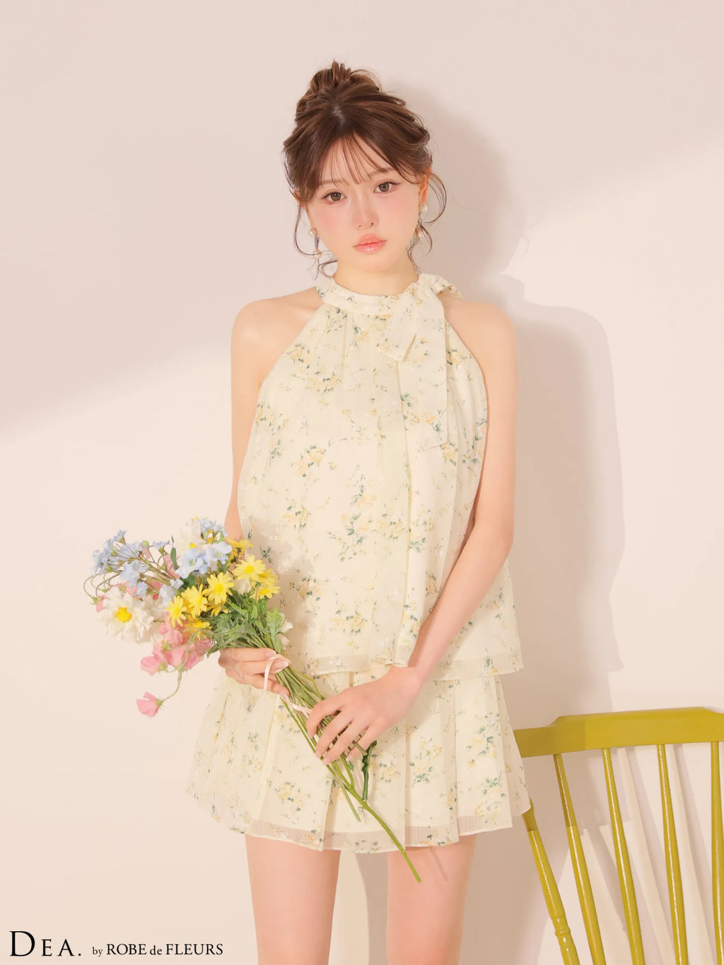 フラワーシフォンフレアセットアップミニキャバドレス(DE4689)