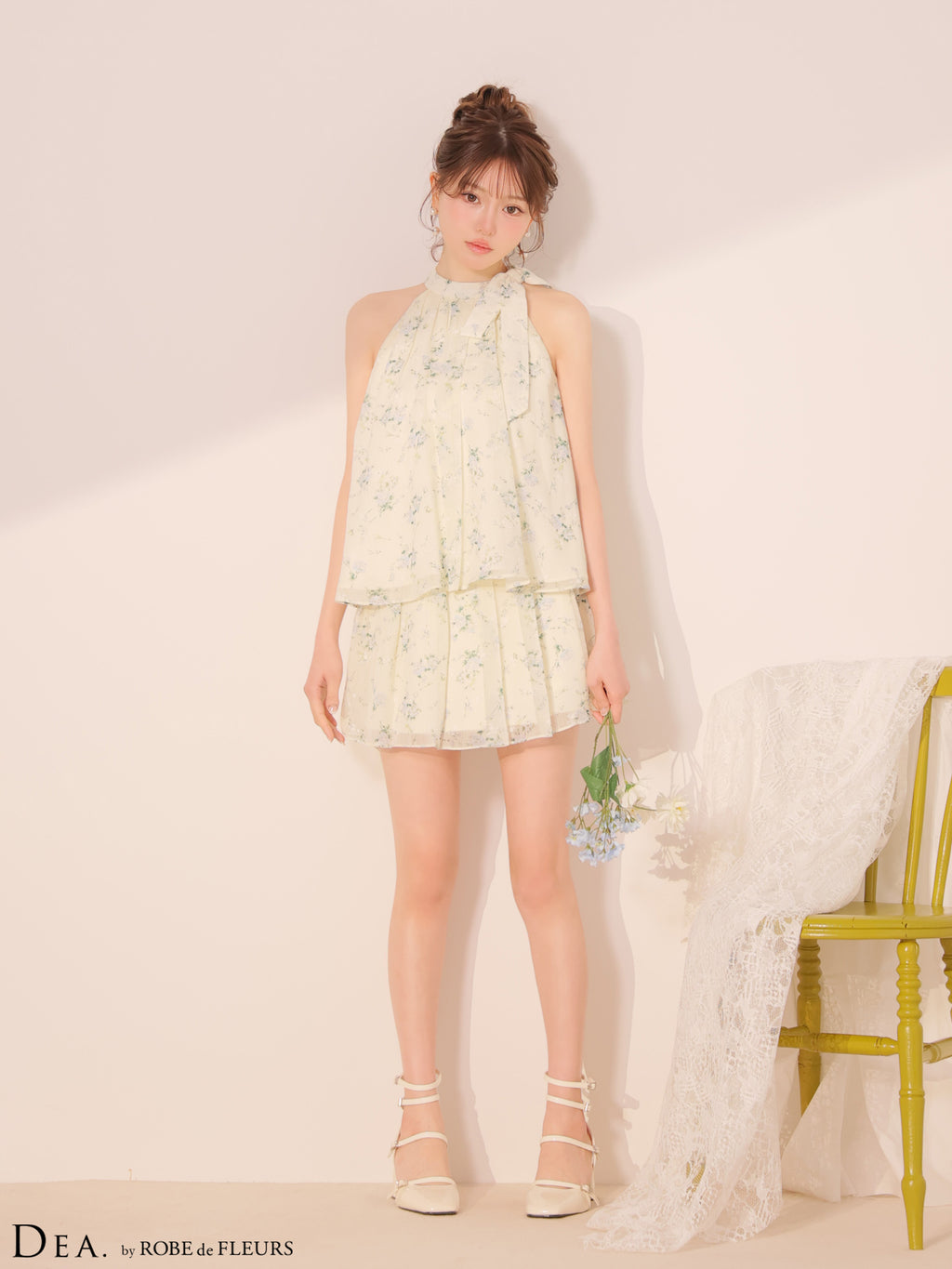 【XS〜Lサイズあり】フラワーシフォンフレアセットアップミニキャバドレス(DE4689)