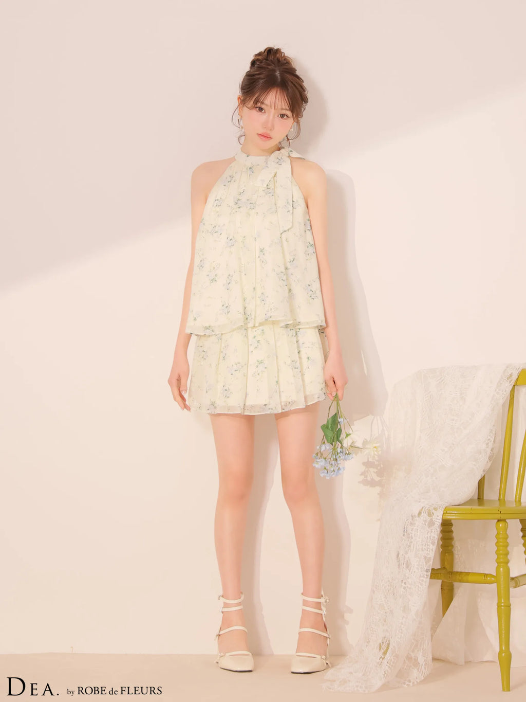 フラワーシフォンフレアセットアップミニキャバドレス(DE4689)
