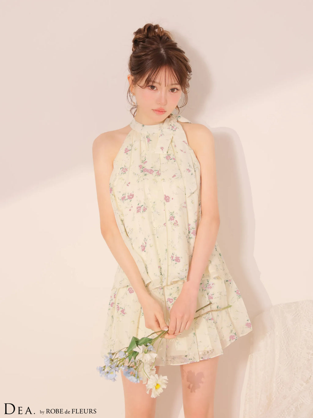 フラワーシフォンフレアセットアップミニキャバドレス(DE4689)