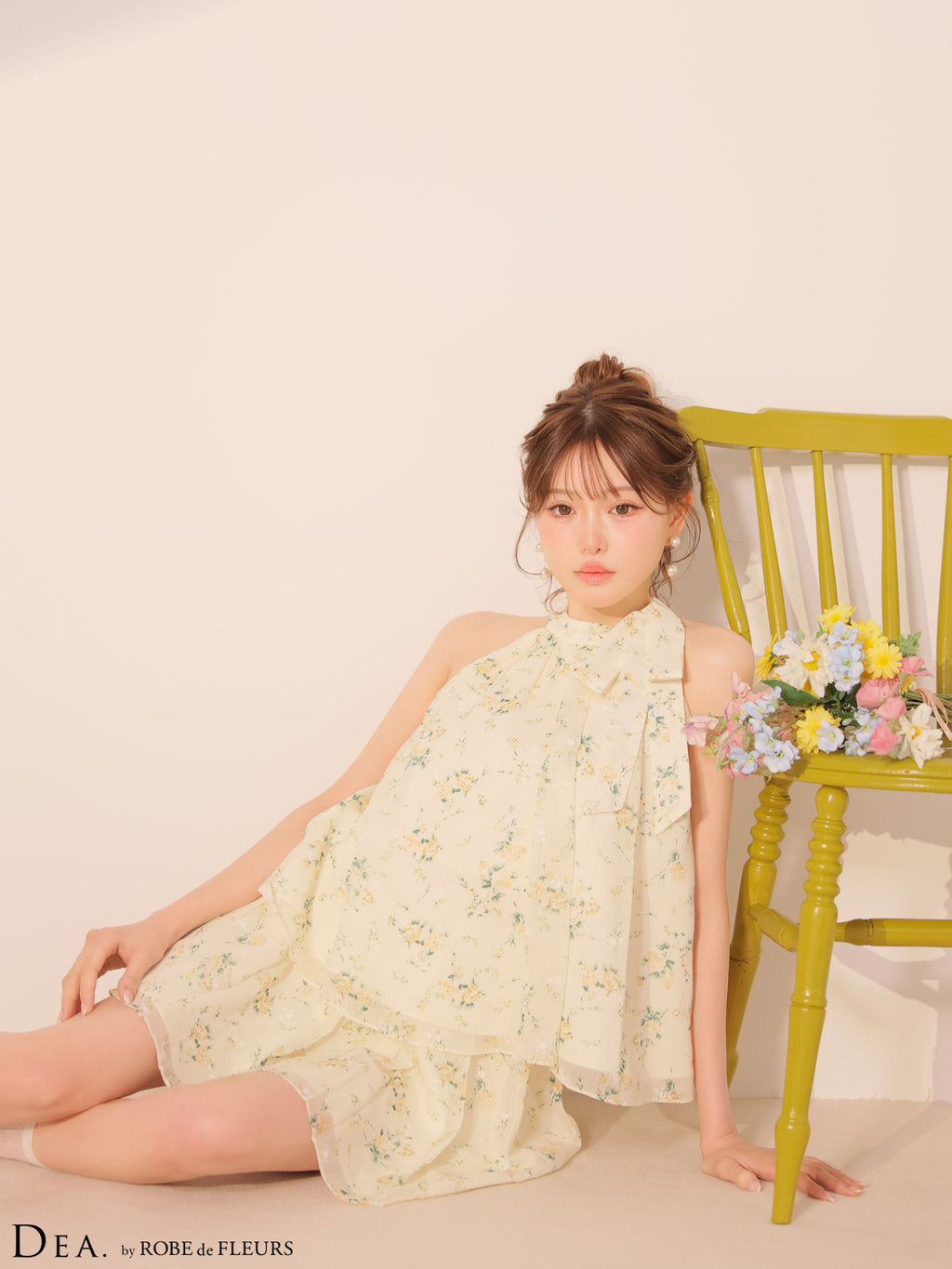 【XS〜Lサイズあり】フラワーシフォンフレアセットアップミニキャバドレス(DE4689)