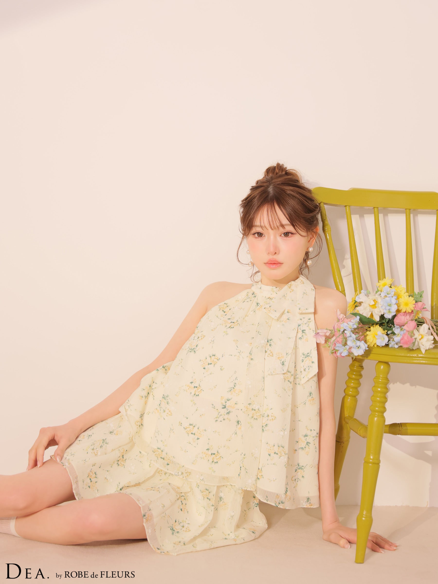 【XS〜Lサイズあり】フラワーシフォンフレアセットアップミニキャバドレス(DE4689)