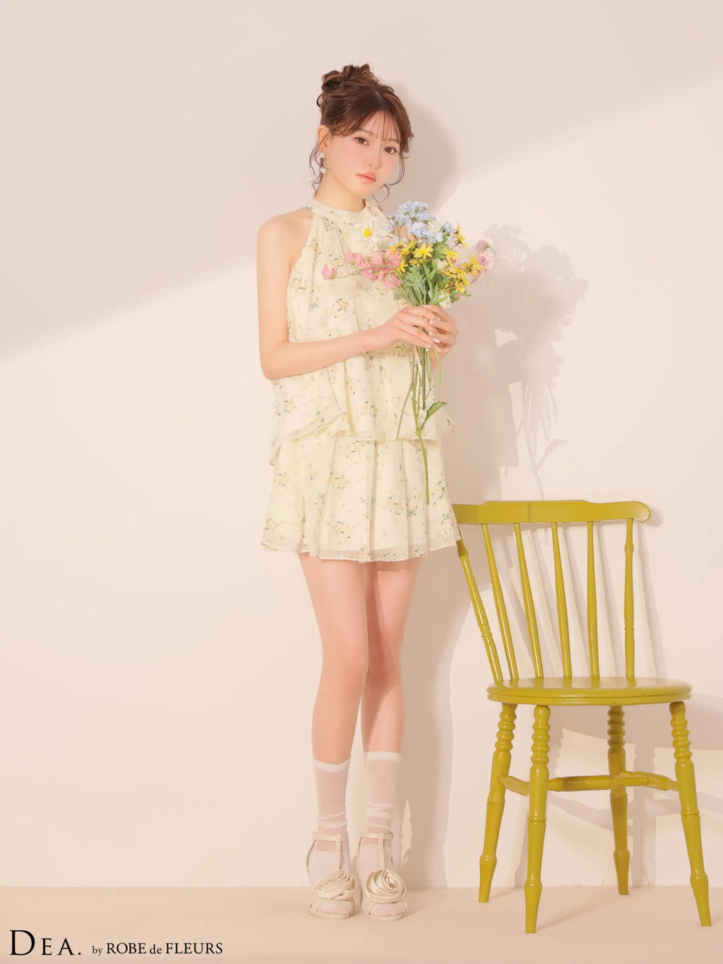 フラワーシフォンフレアセットアップミニキャバドレス(DE4689)