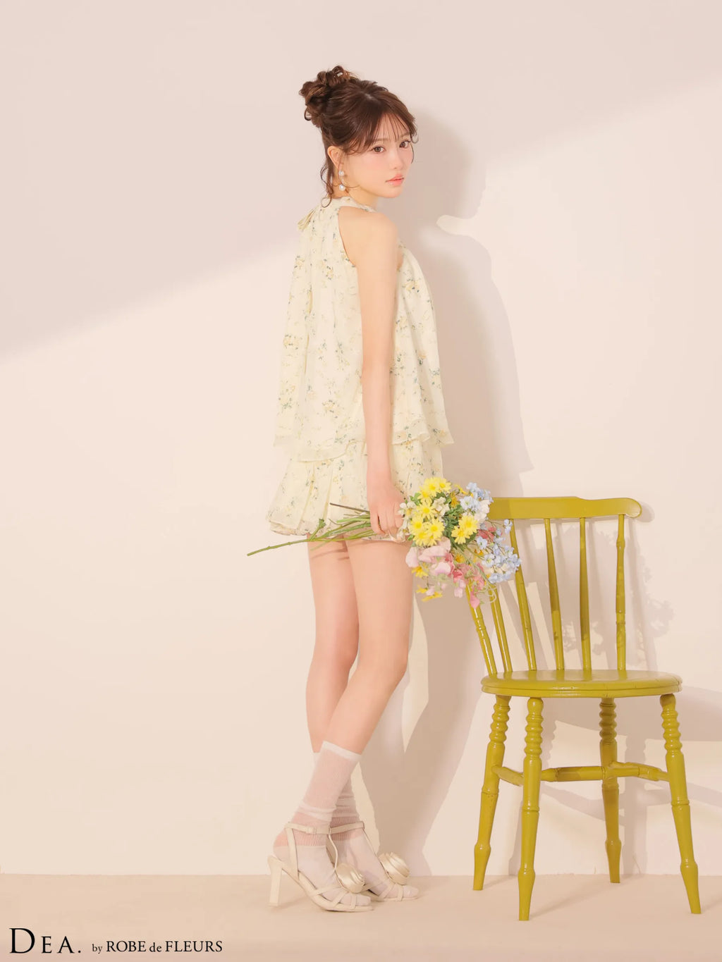 フラワーシフォンフレアセットアップミニキャバドレス(DE4689)