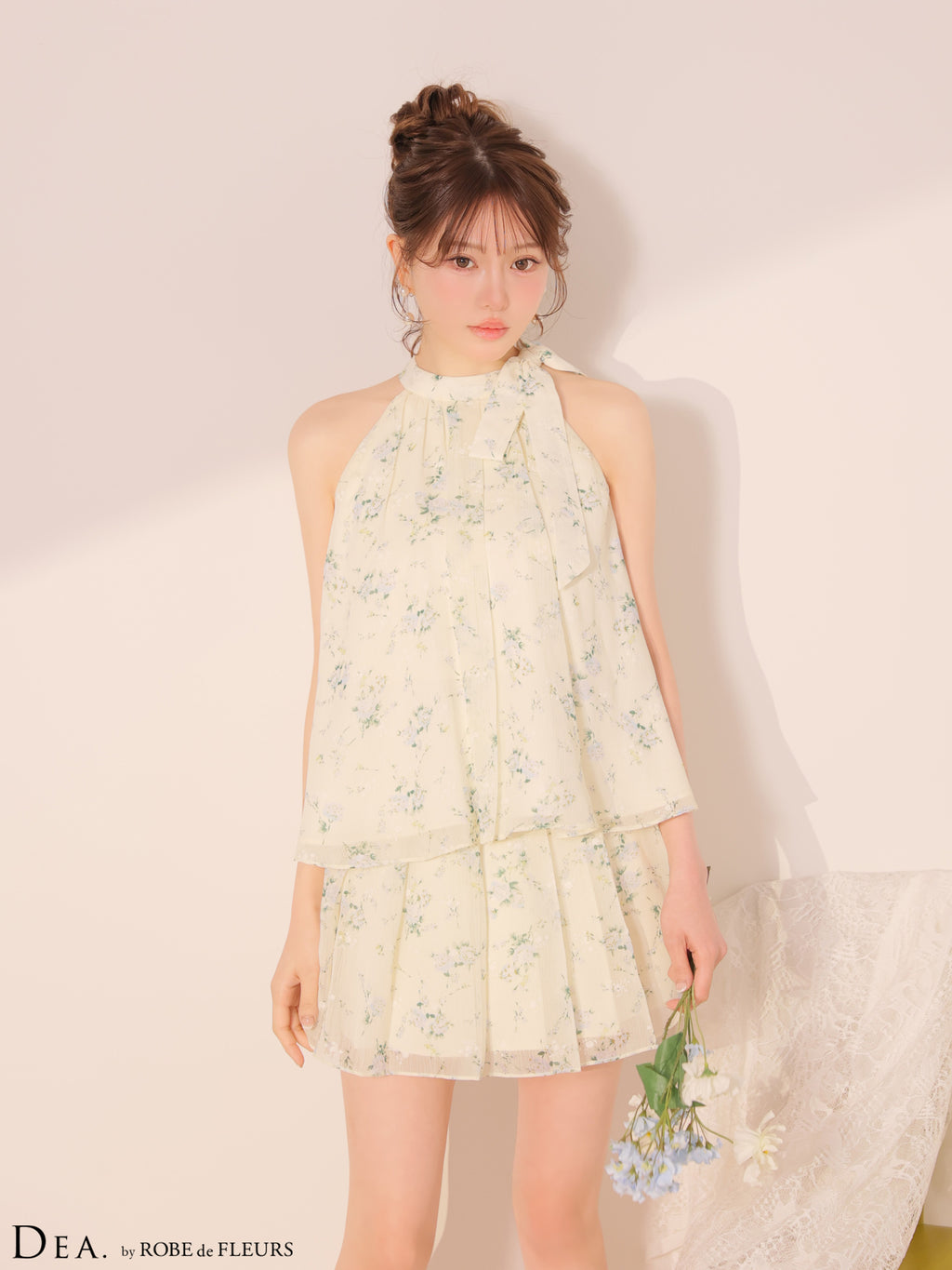 【XS〜Lサイズあり】フラワーシフォンフレアセットアップミニキャバドレス(DE4689)