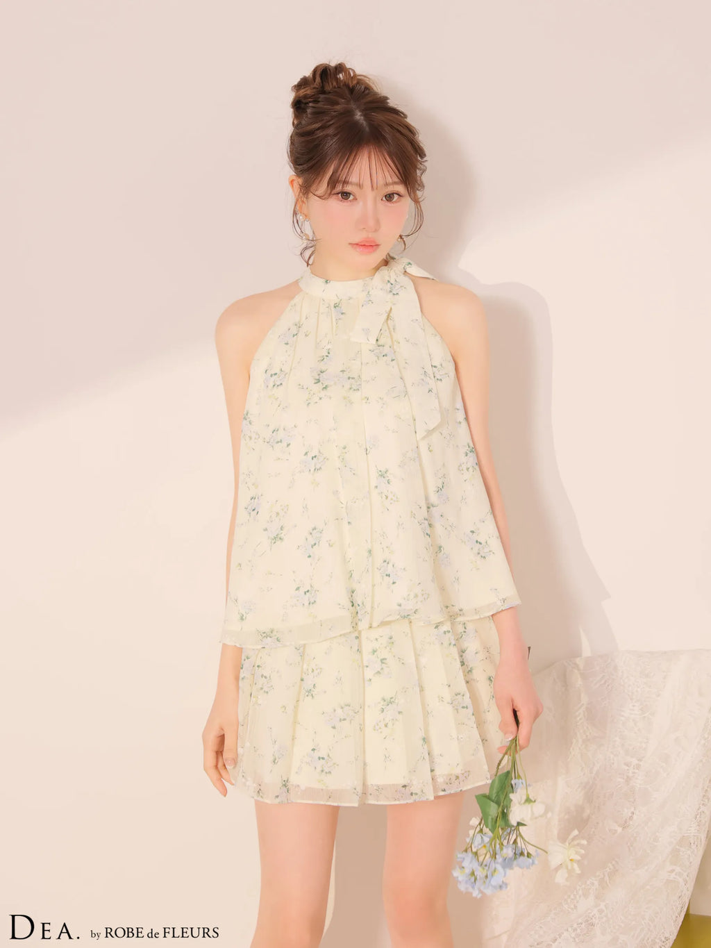 フラワーシフォンフレアセットアップミニキャバドレス(DE4689)