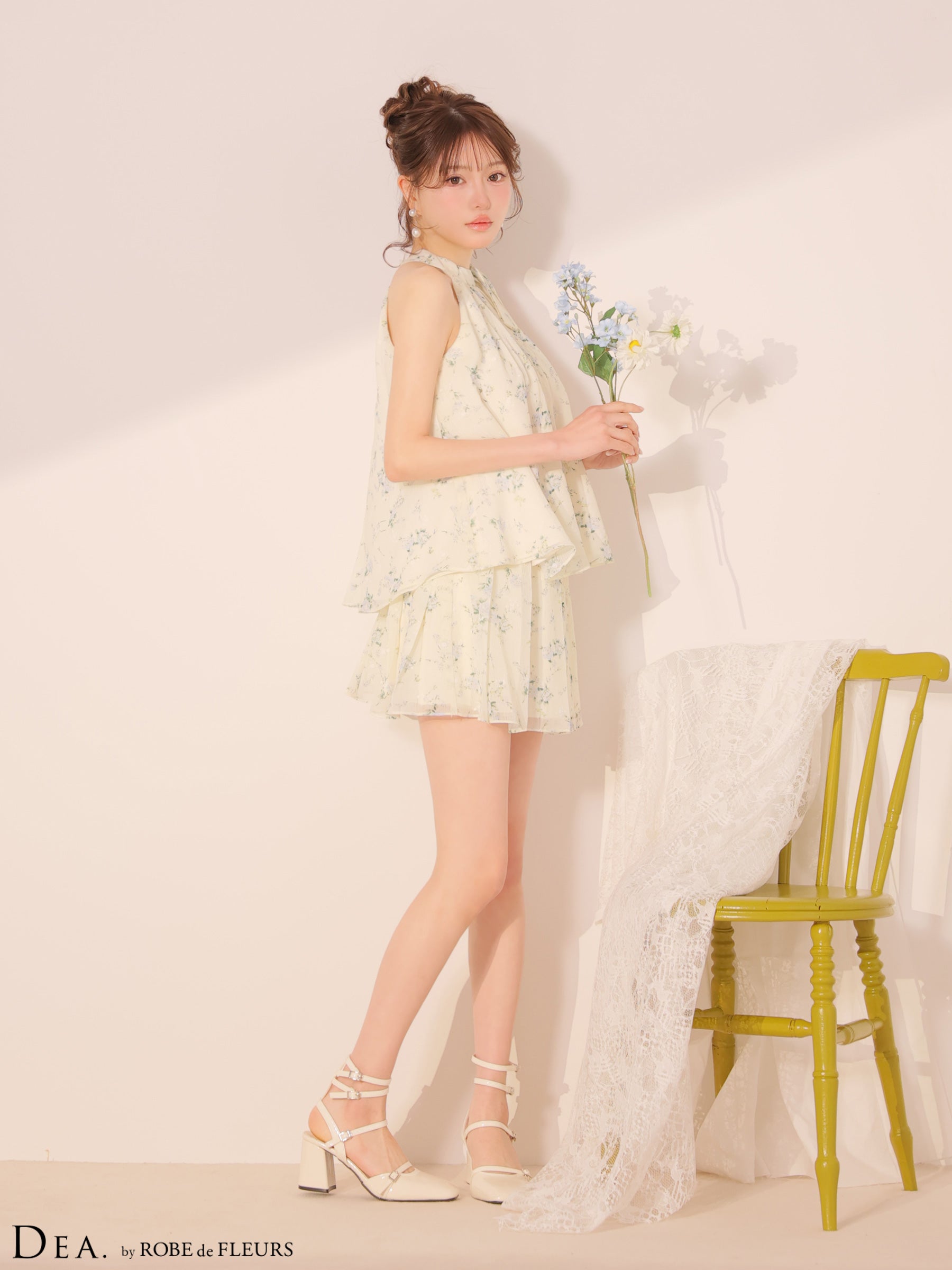 【XS〜Lサイズあり】フラワーシフォンフレアセットアップミニキャバドレス(DE4689)