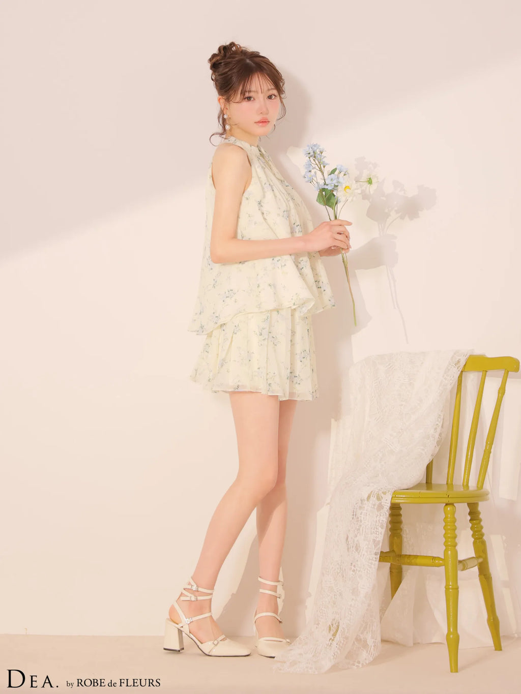 フラワーシフォンフレアセットアップミニキャバドレス(DE4689)