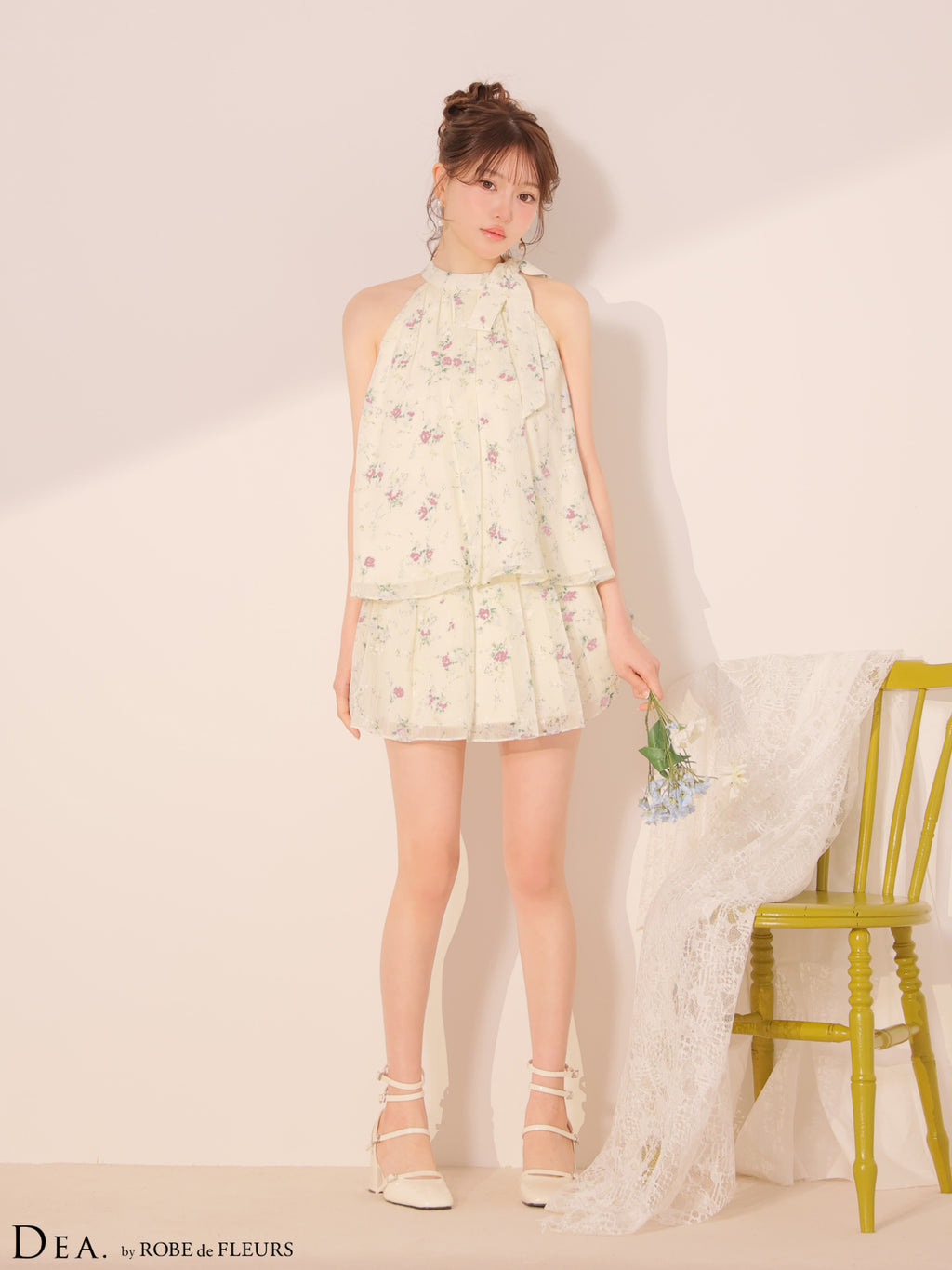 【XS〜Lサイズあり】フラワーシフォンフレアセットアップミニキャバドレス(DE4689)