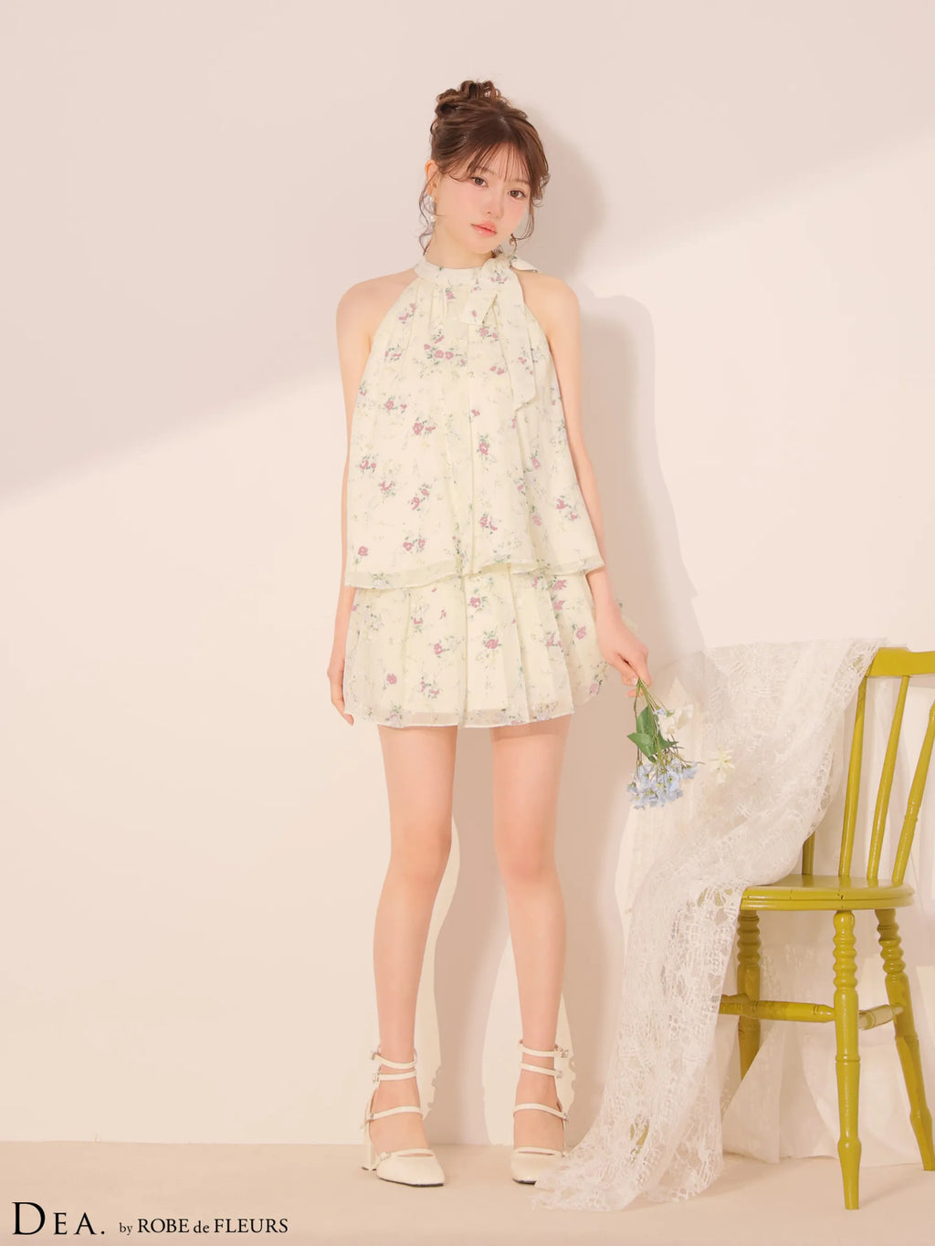 フラワーシフォンフレアセットアップミニキャバドレス(DE4689)