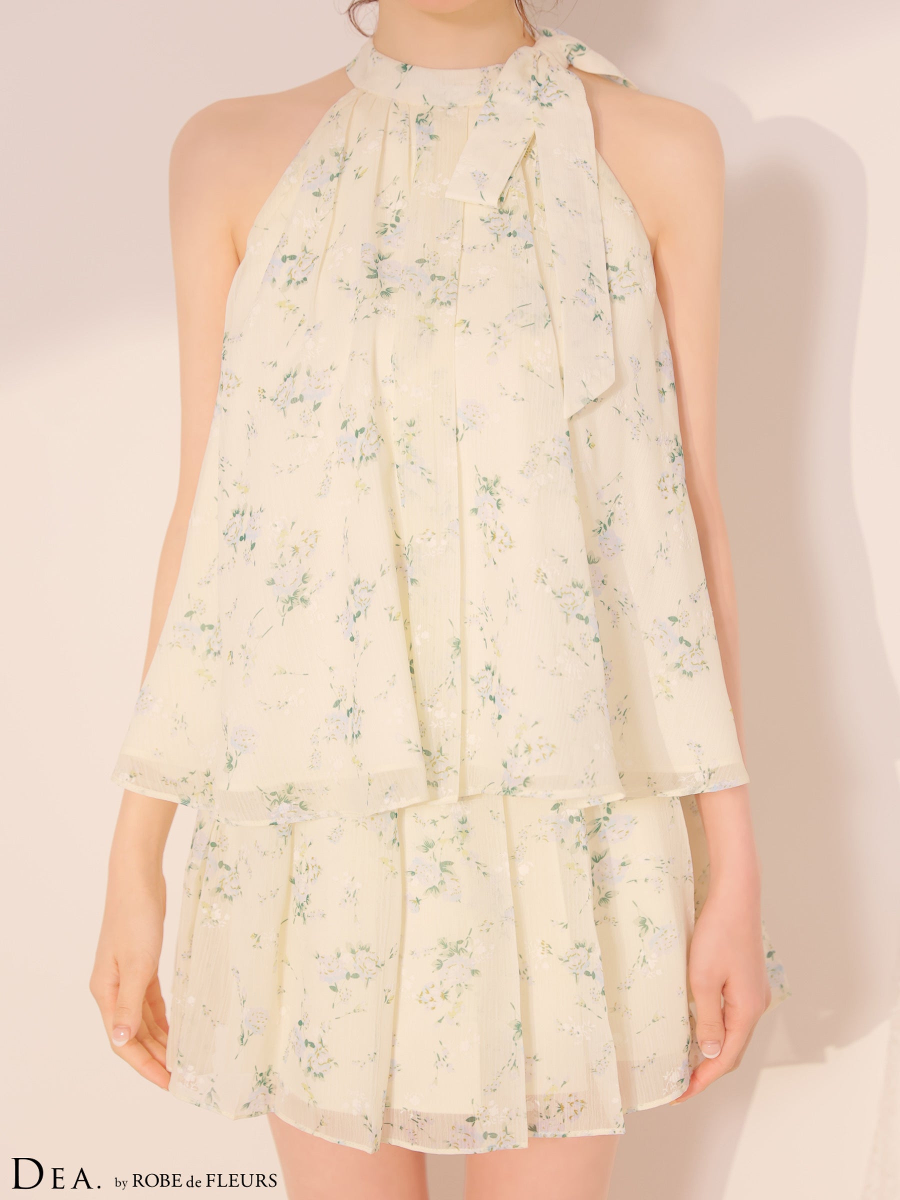 【XS〜Lサイズあり】フラワーシフォンフレアセットアップミニキャバドレス(DE4689)