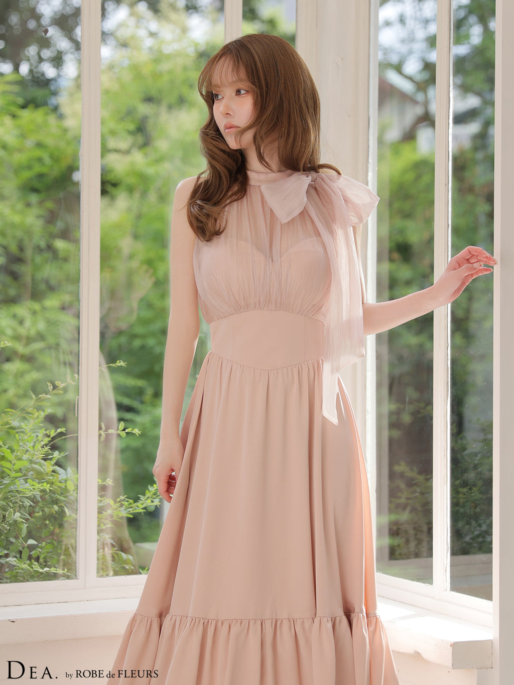 ★予約商品★【7月下旬頃入荷予定】【XS〜Lサイズあり】サイドリボンサテンティアードフレアロングキャバドレス(DE4690)