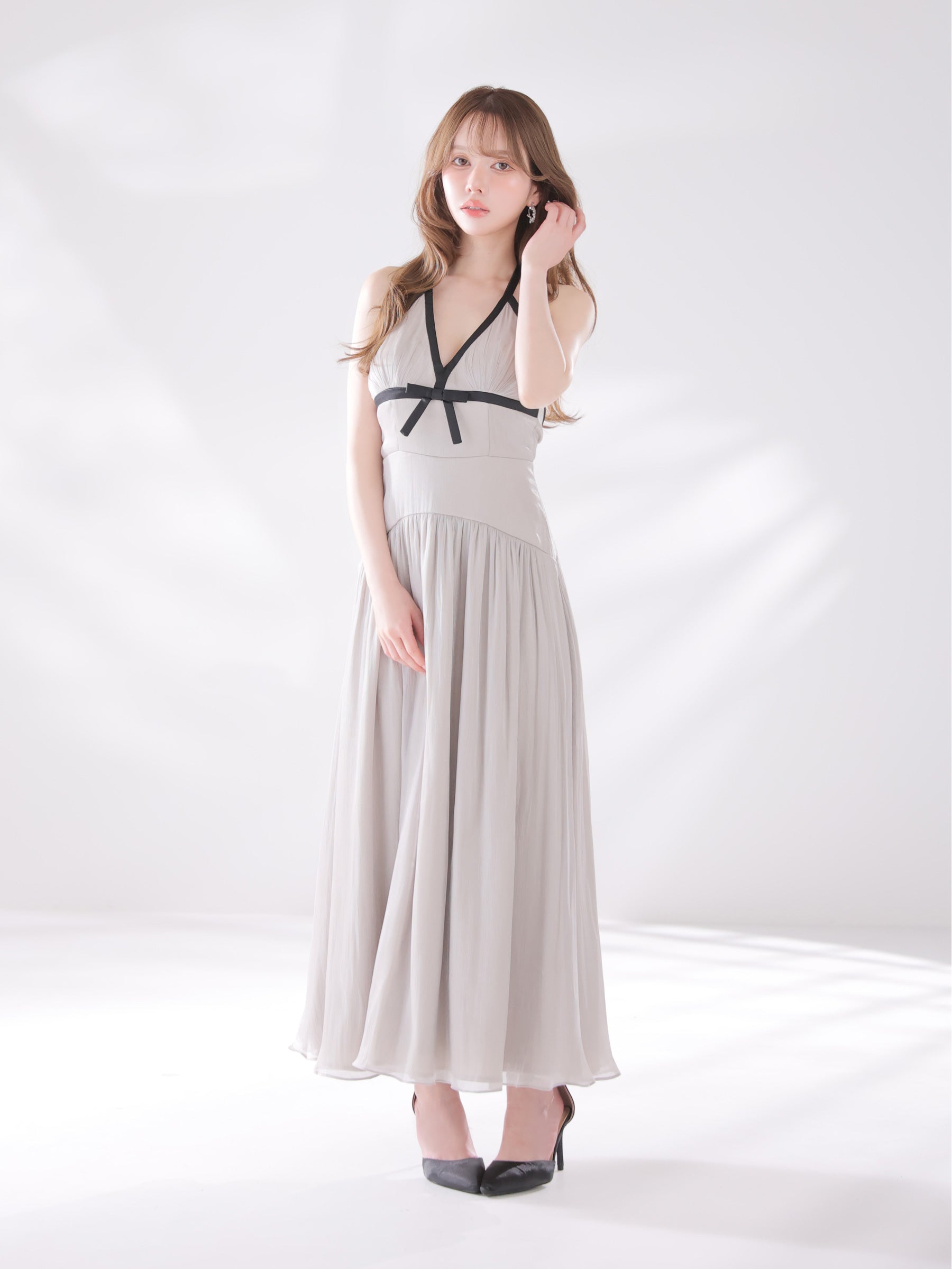 ★予約商品★【8月上旬頃入荷予定】【XS～Lサイズあり】バイカラーラメオーガンジーフレアロングキャバドレス(DE4692)