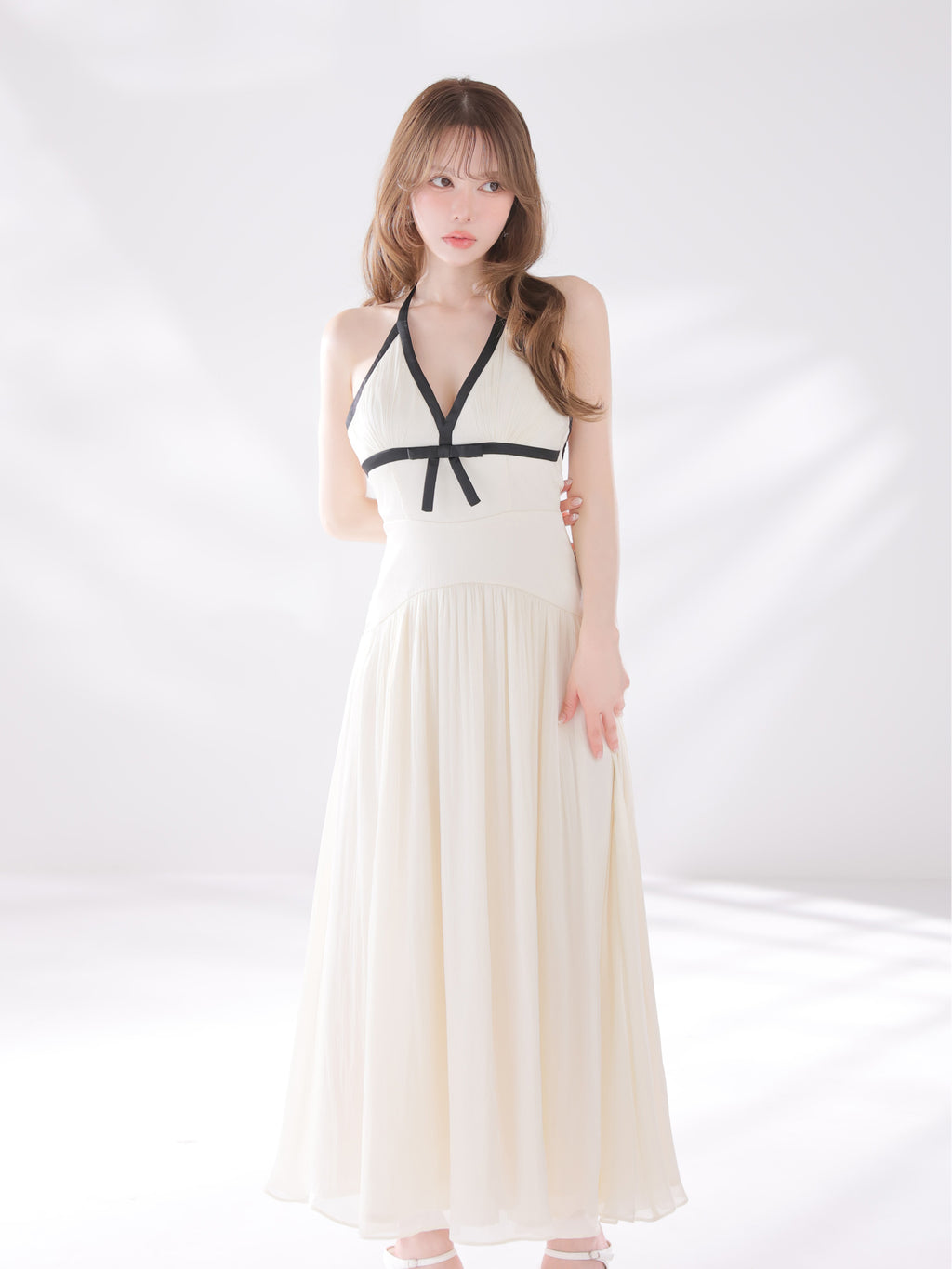 ★予約商品★【8月上旬頃入荷予定】【XS～Lサイズあり】バイカラーラメオーガンジーフレアロングキャバドレス(DE4692)