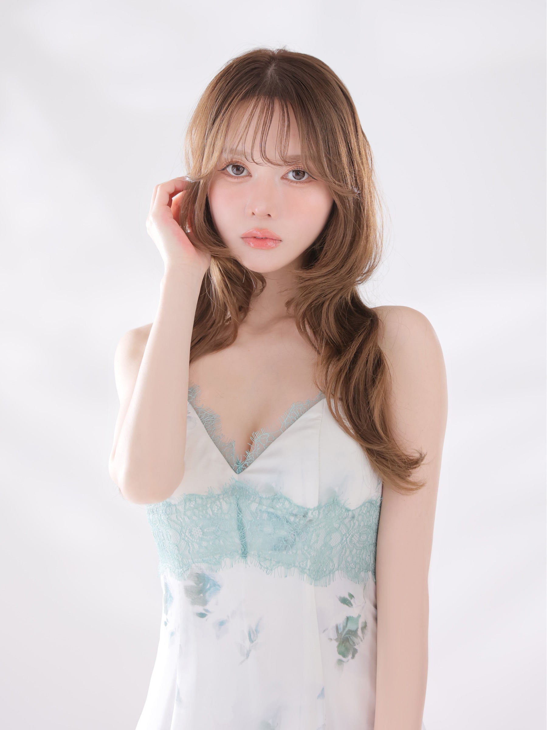 【XSサイズあり】花柄サテンレースラインフレアロングキャバドレス(DE4694)