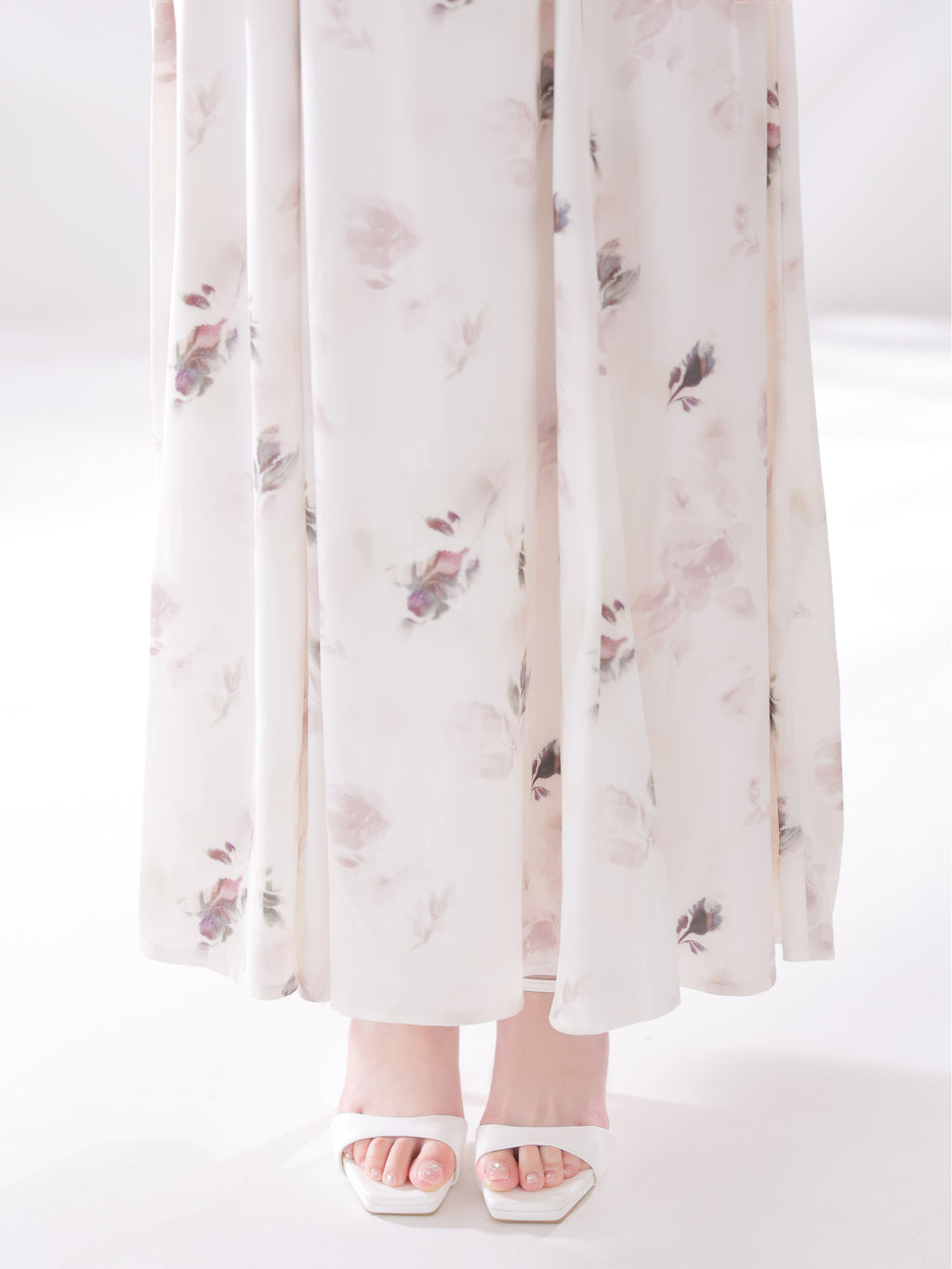 【XSサイズあり】花柄サテンレースラインフレアロングキャバドレス(DE4694)