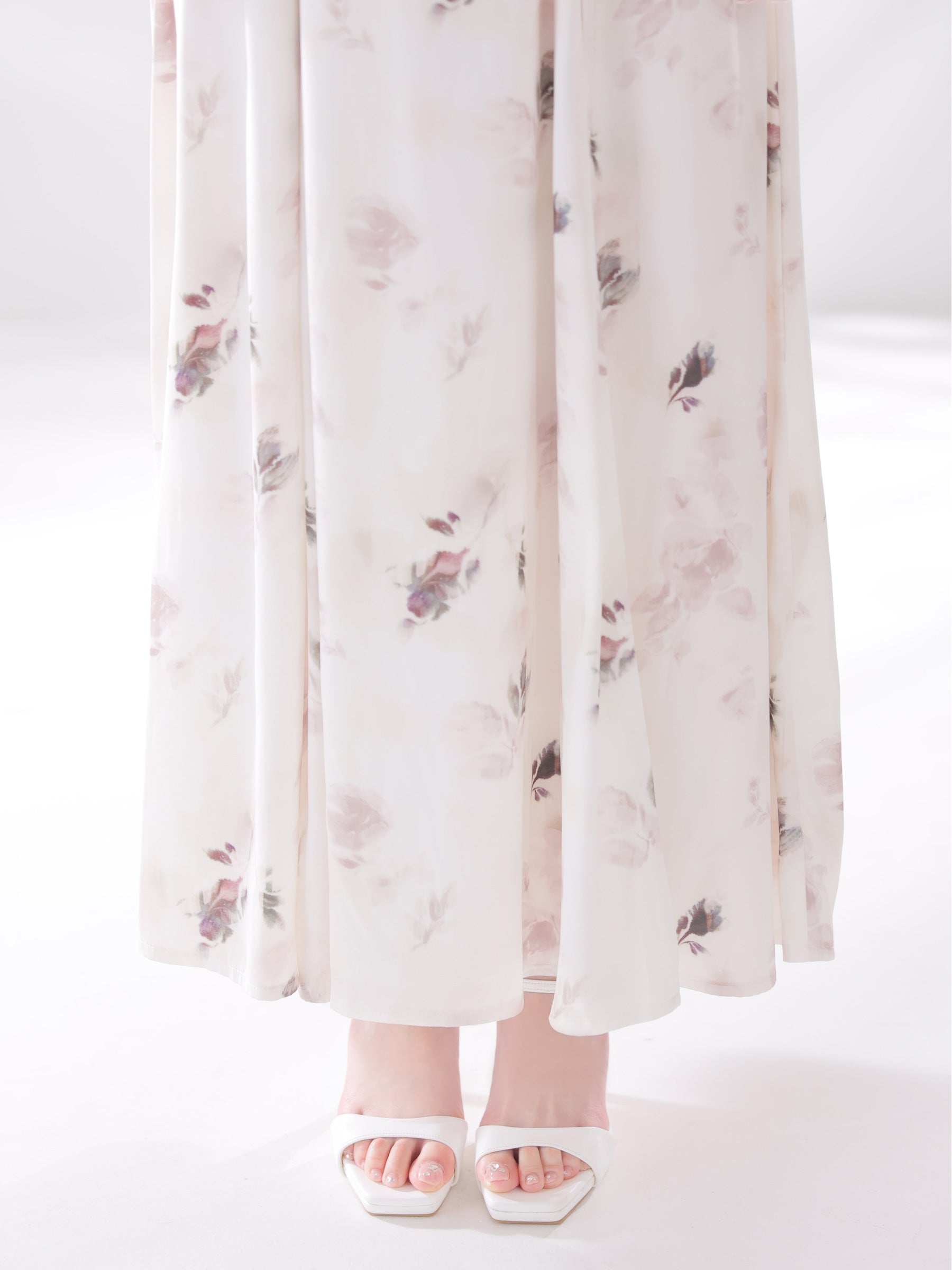 【XSサイズあり】花柄サテンレースラインフレアロングキャバドレス(DE4694)