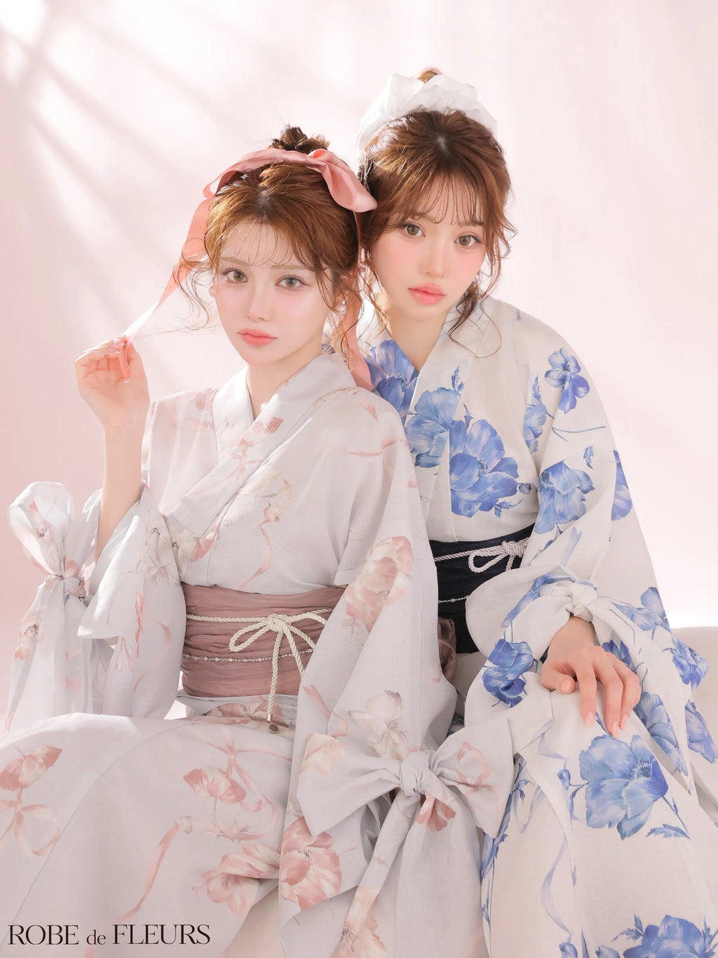 【浴衣】ROBE de FLEURS Ribbon Sleeve Flower Yukata（fm4910）
