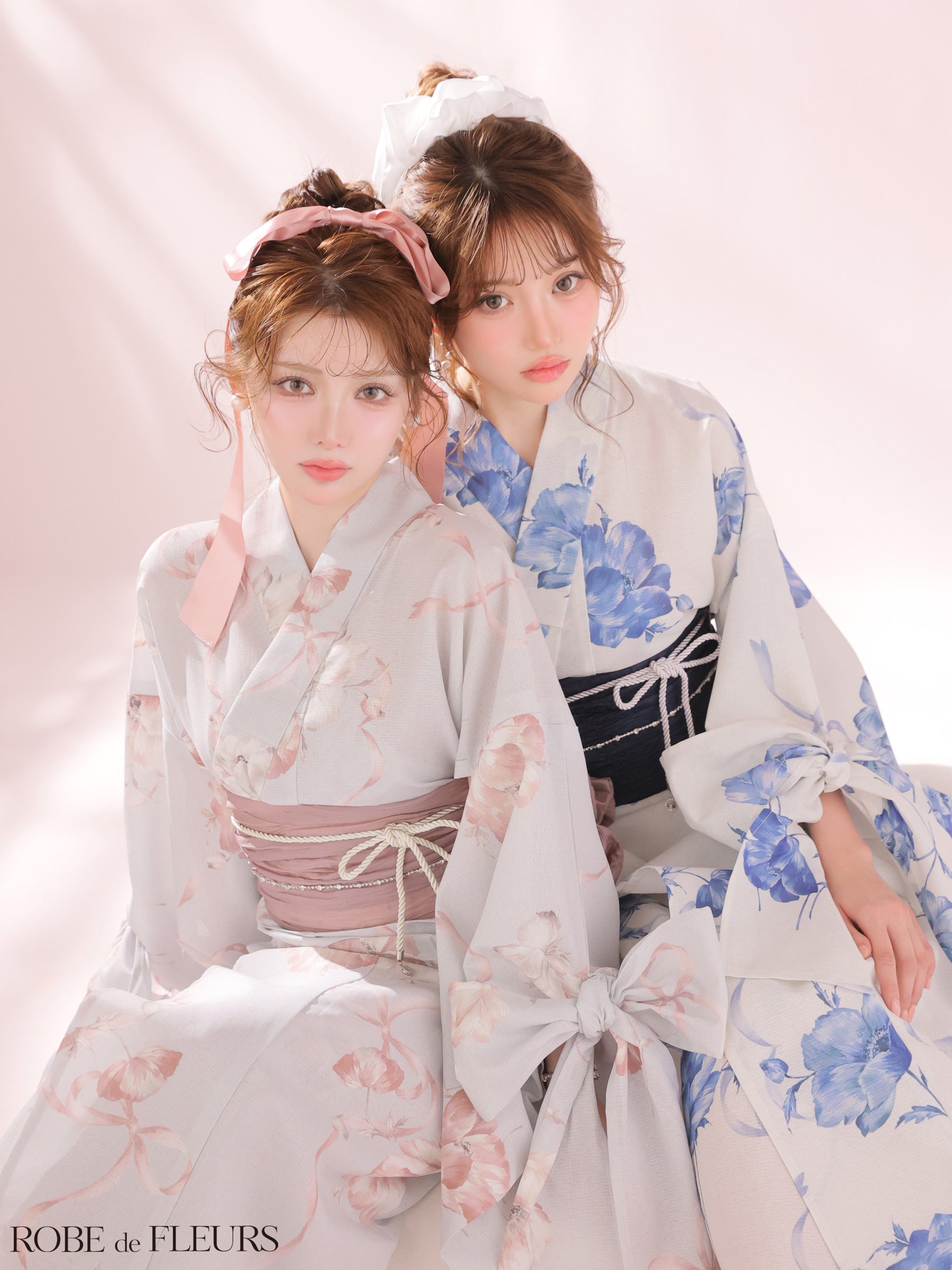 【浴衣】ROBE de FLEURS Ribbon Sleeve Flower Yukata（fm4910）