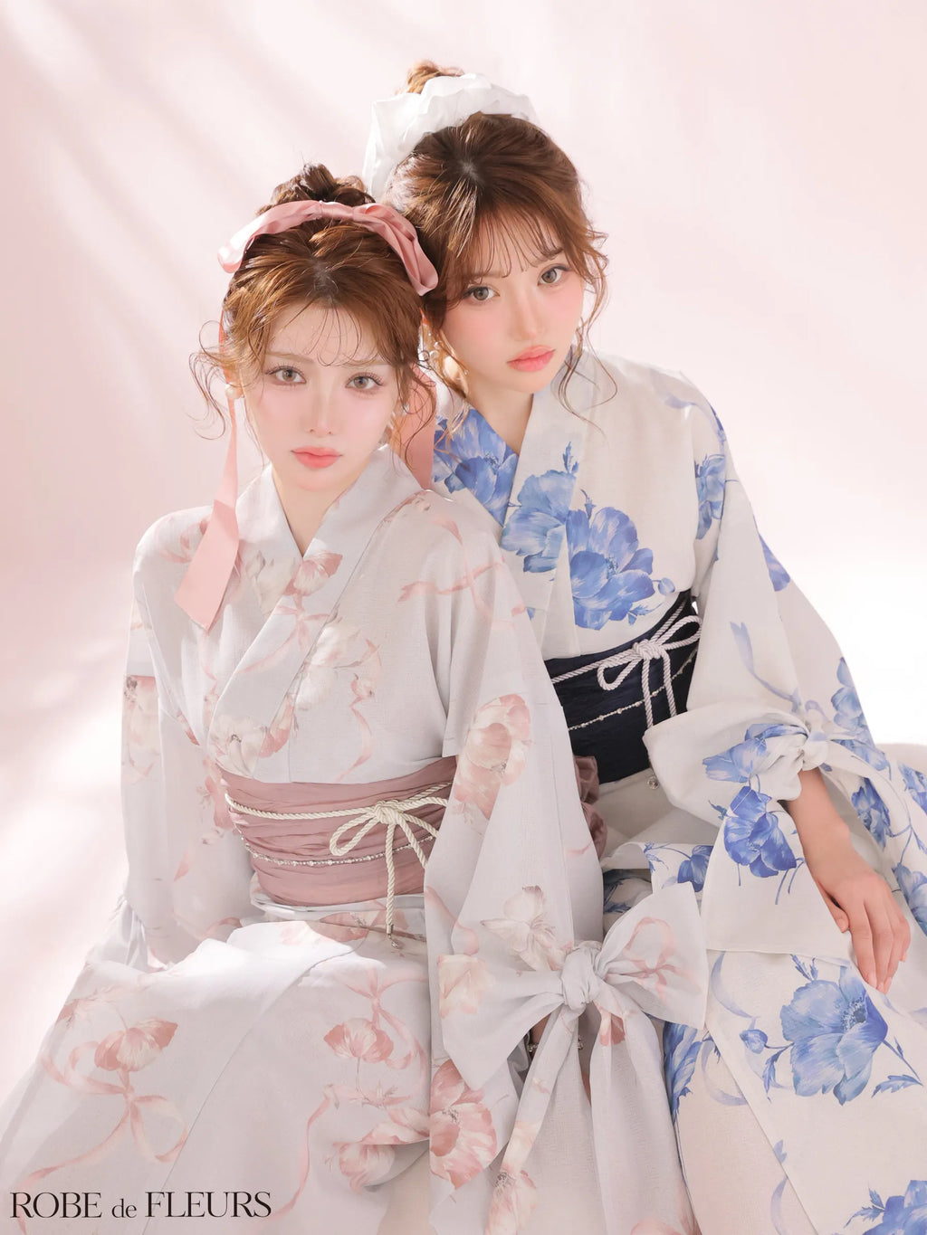 【浴衣】ROBE de FLEURS Ribbon Sleeve Flower Yukata（fm4910）
