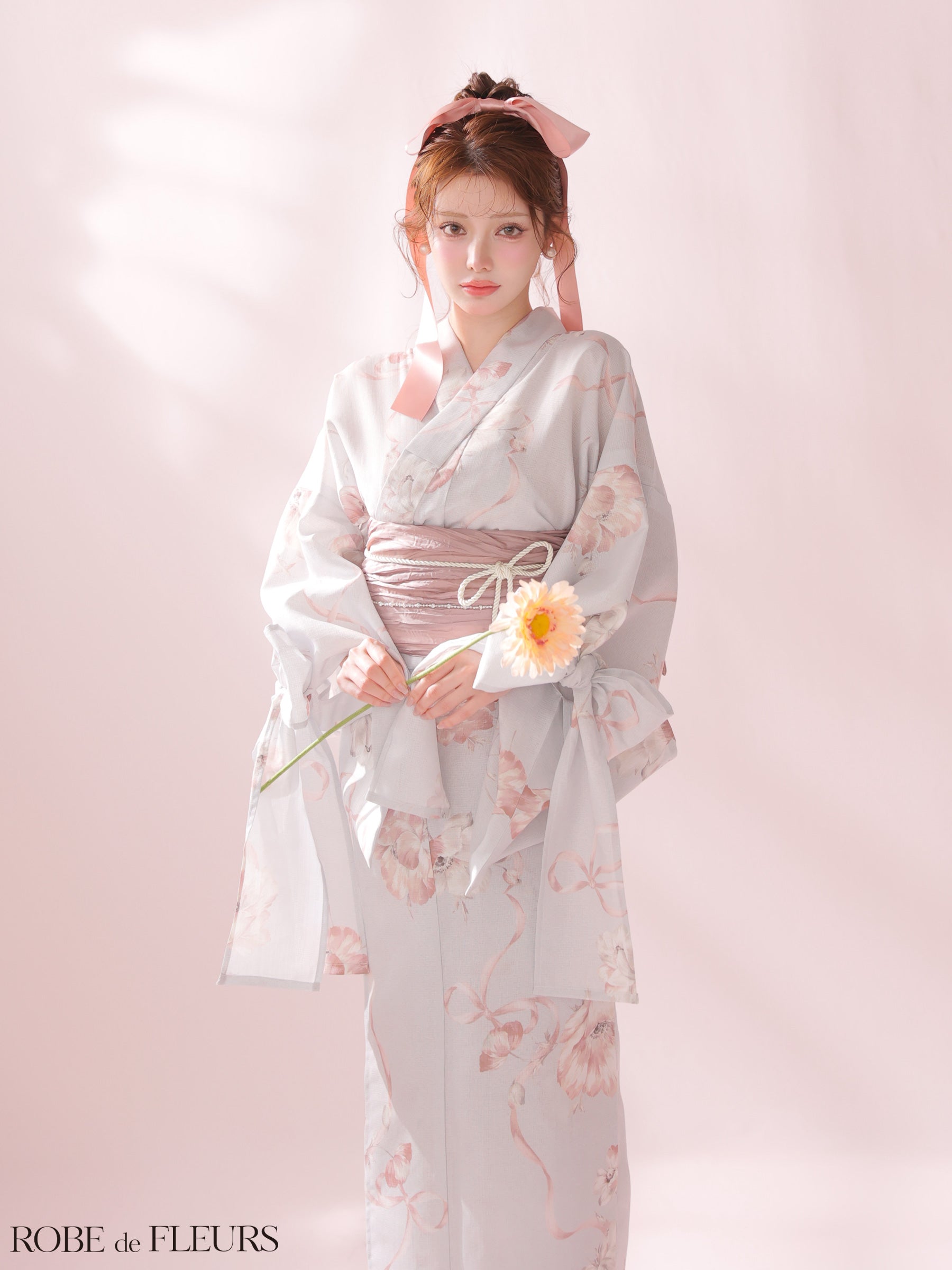 【浴衣】ROBE de FLEURS Ribbon Sleeve Flower Yukata（fm4910）