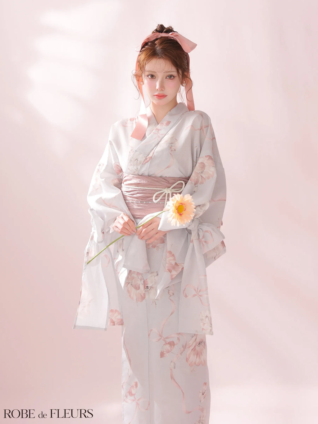 【浴衣】ROBE de FLEURS Ribbon Sleeve Flower Yukata（fm4910）