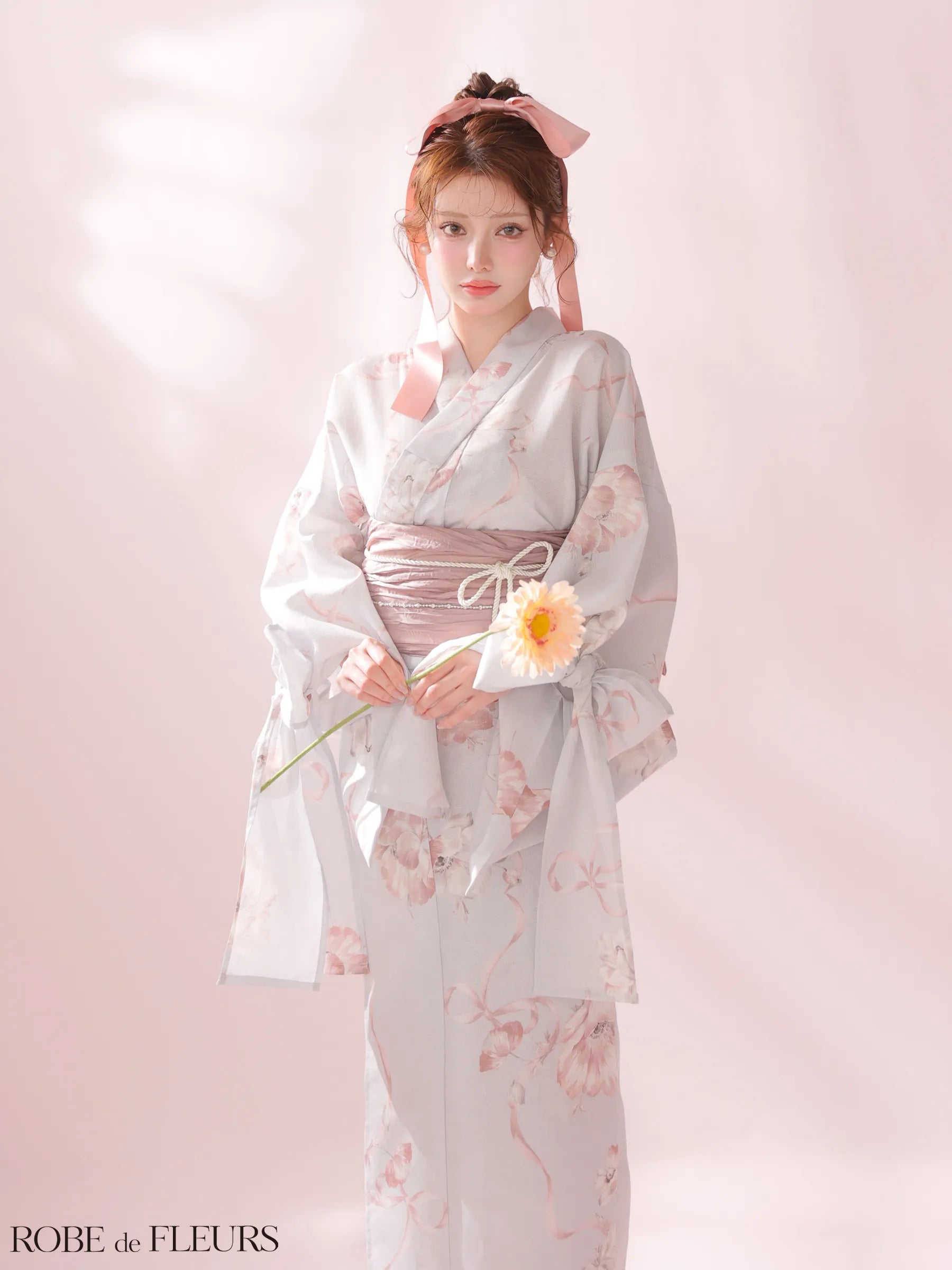 【浴衣】ROBE de FLEURS Ribbon Sleeve Flower Yukata（fm4910）