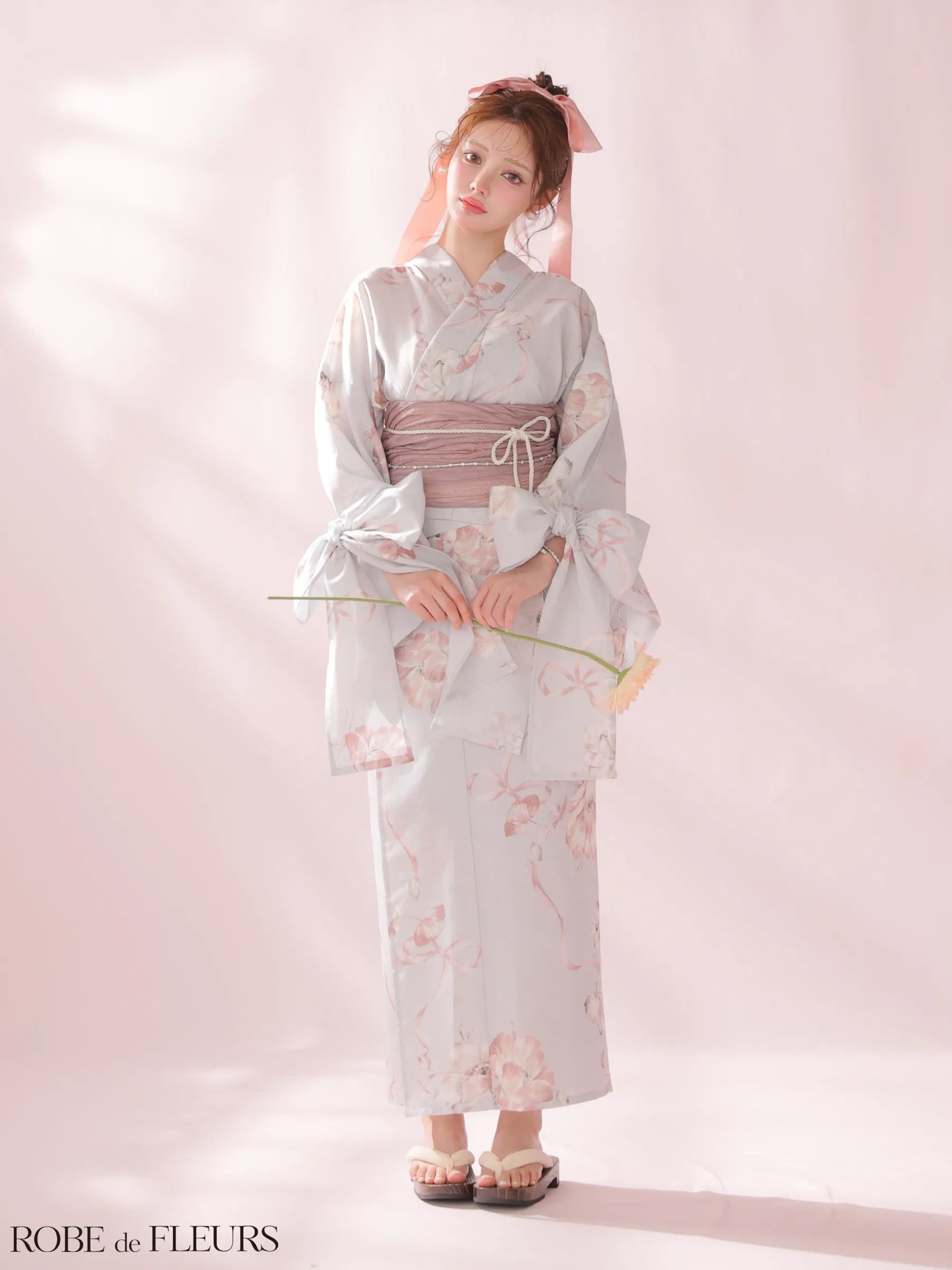 【浴衣】ROBE de FLEURS Ribbon Sleeve Flower Yukata（fm4910）