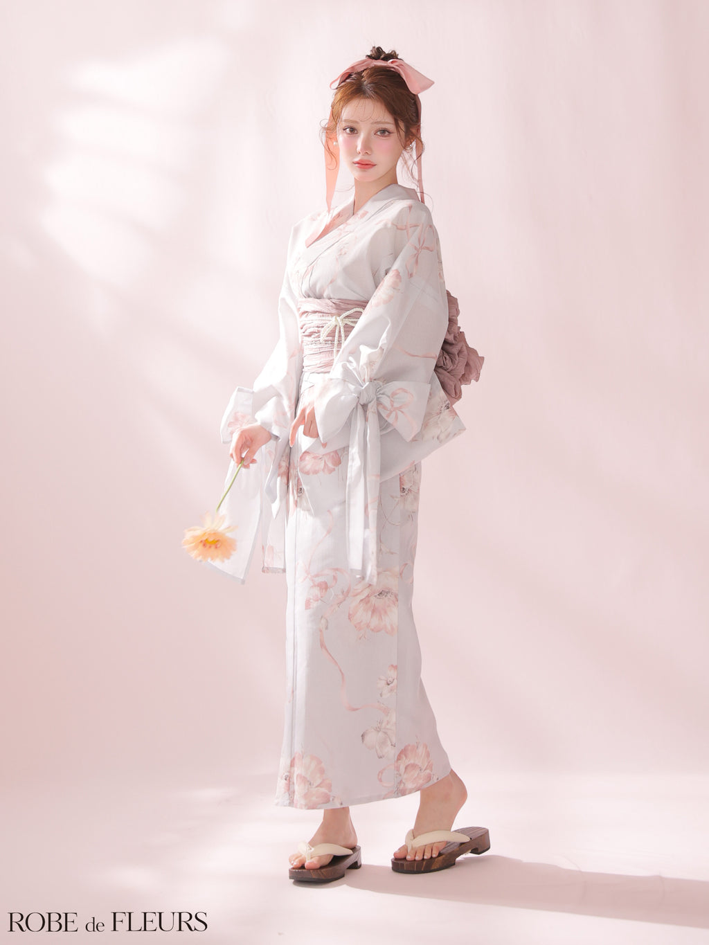 【浴衣】ROBE de FLEURS Ribbon Sleeve Flower Yukata（fm4910）