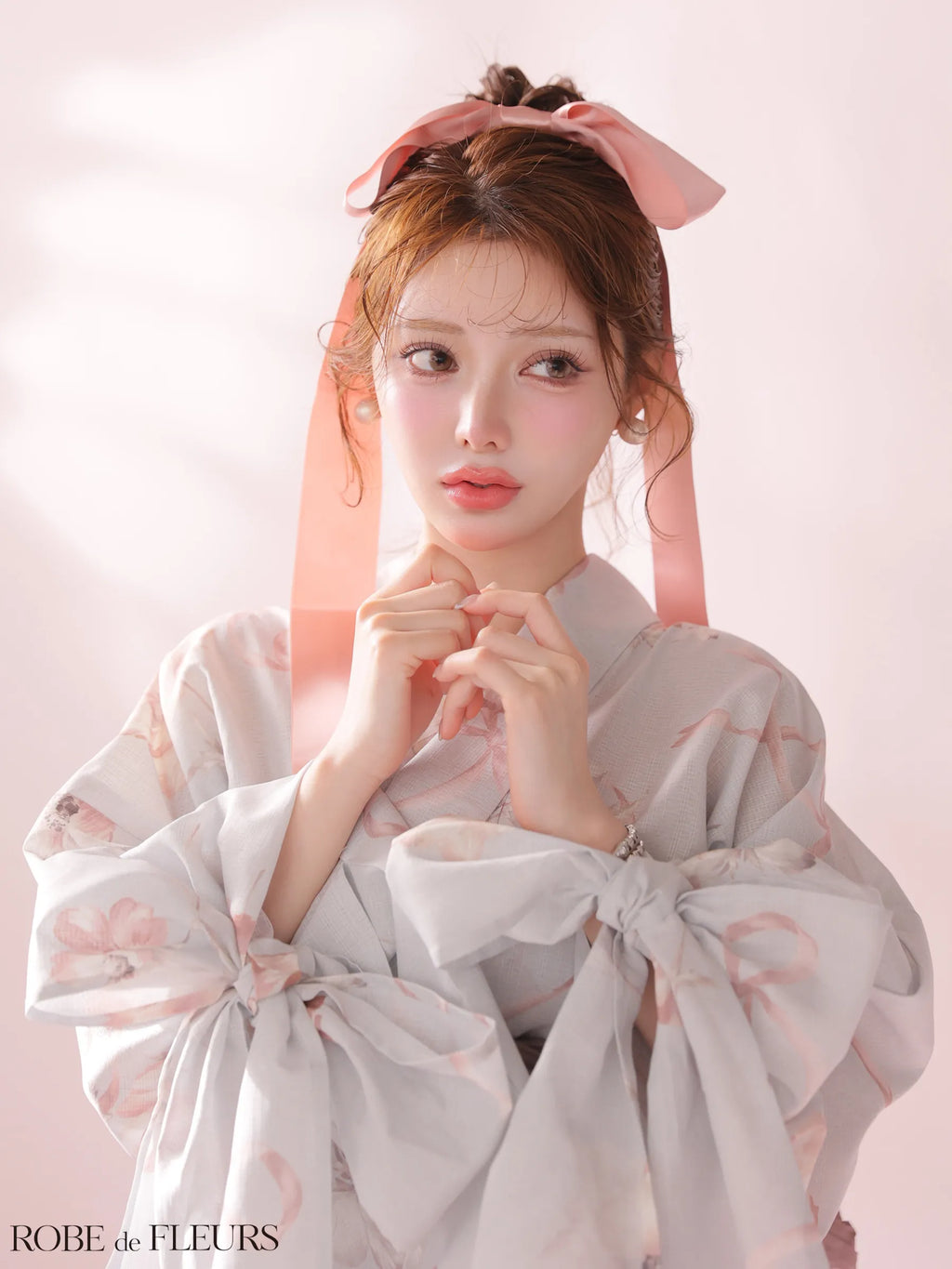 【浴衣】ROBE de FLEURS Ribbon Sleeve Flower Yukata（fm4910）